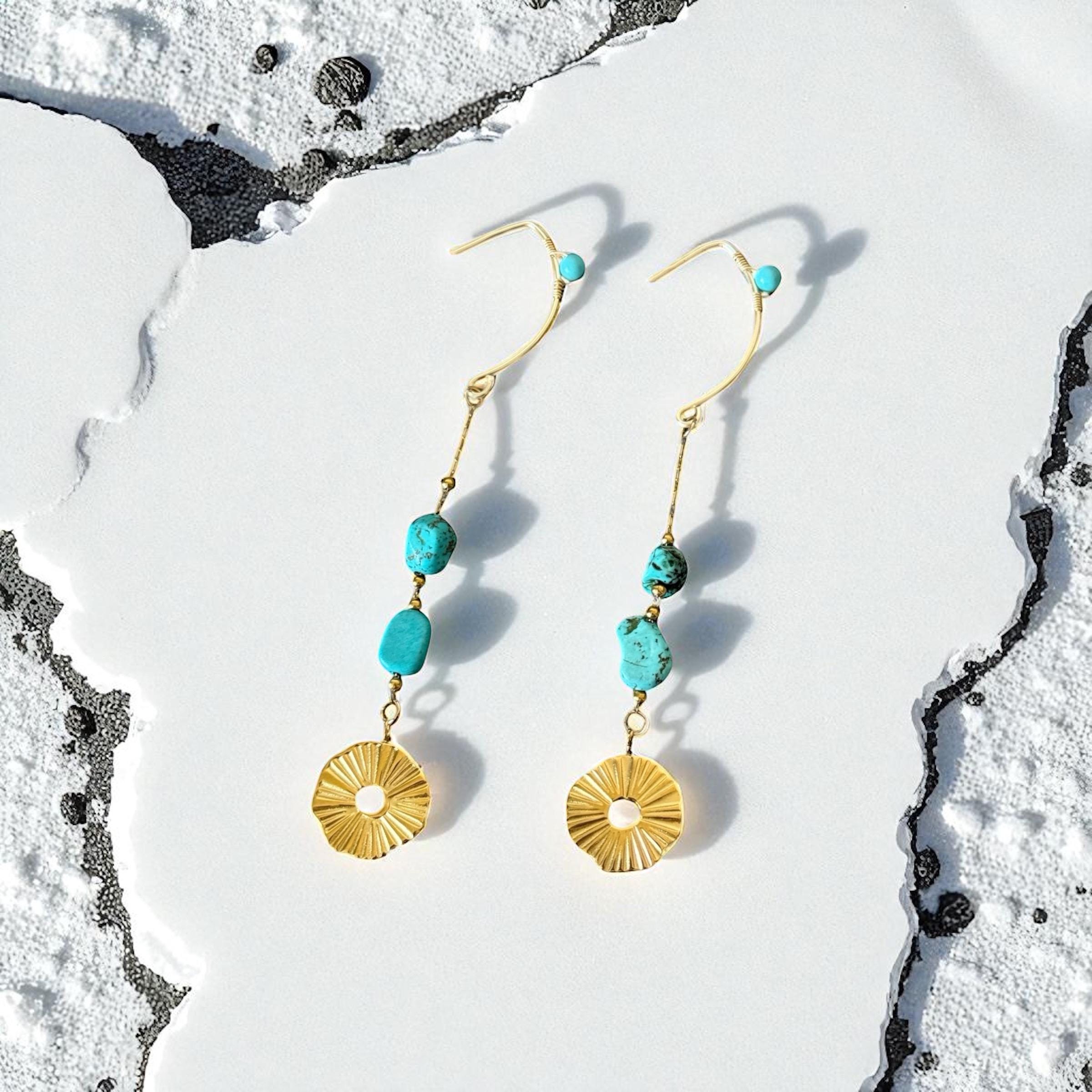 Golden Horizon Turquoise Drop Earrings