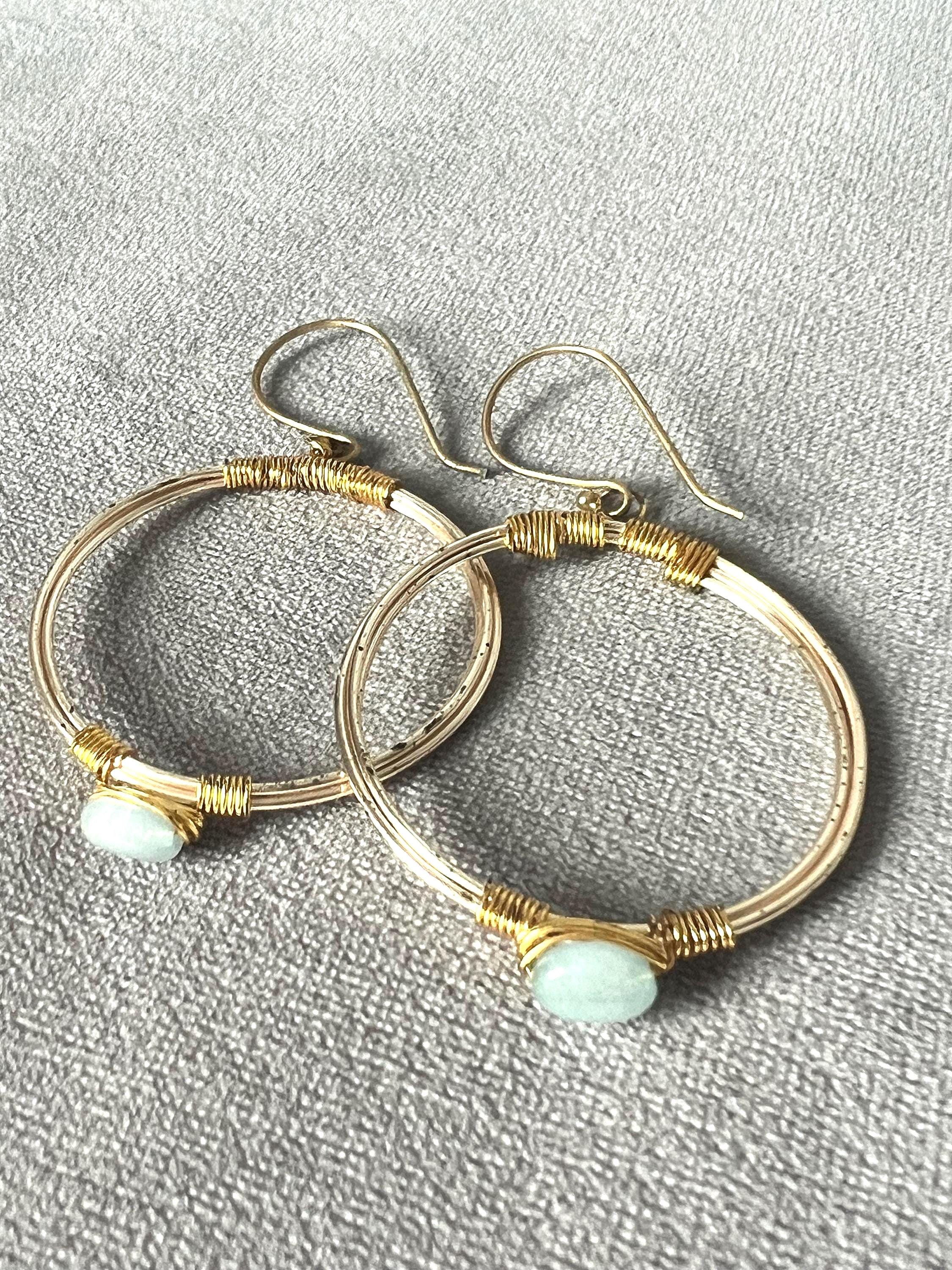 Gold Hoop Earrings with Wire Wrapped Stones