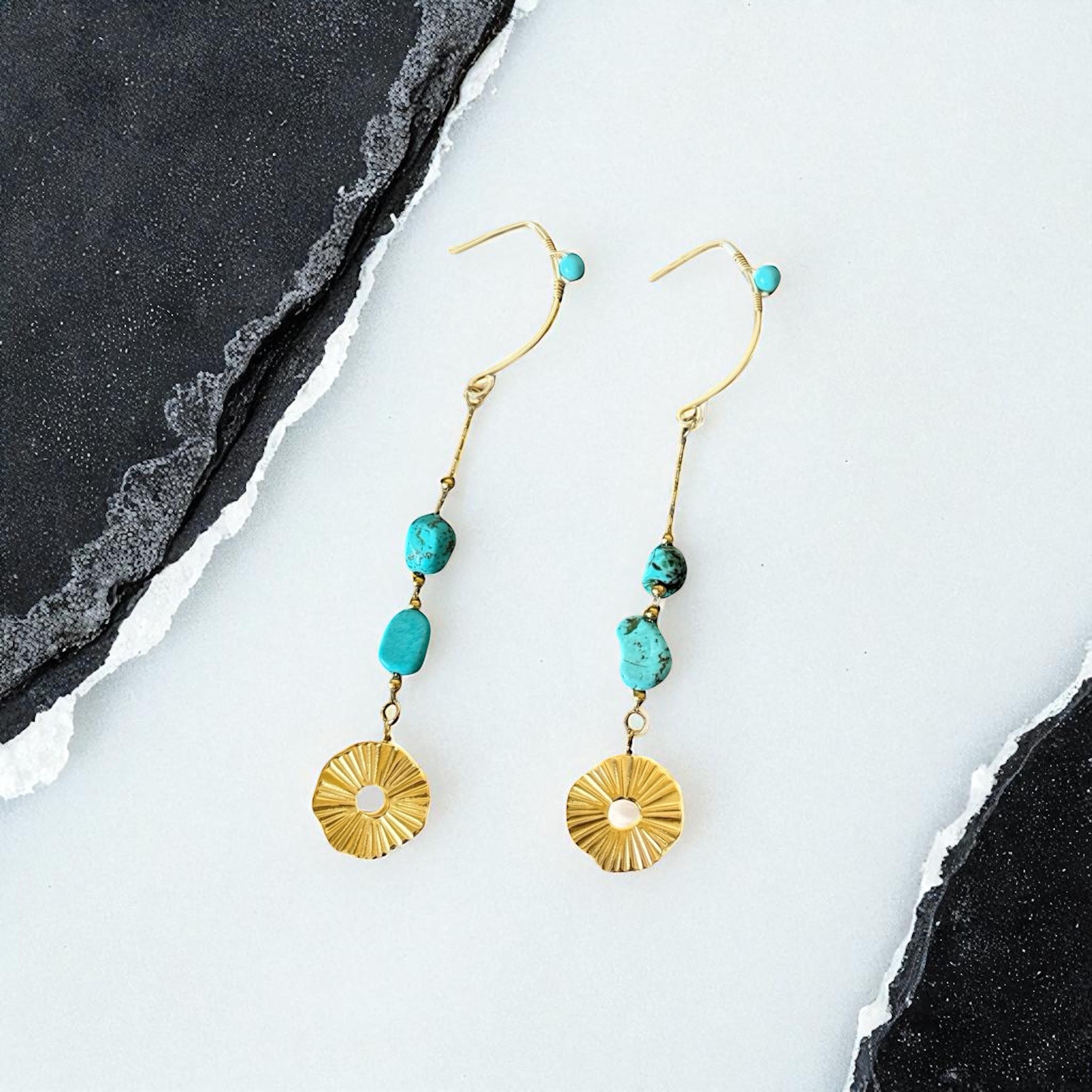 Golden Horizon Turquoise Drop Earrings