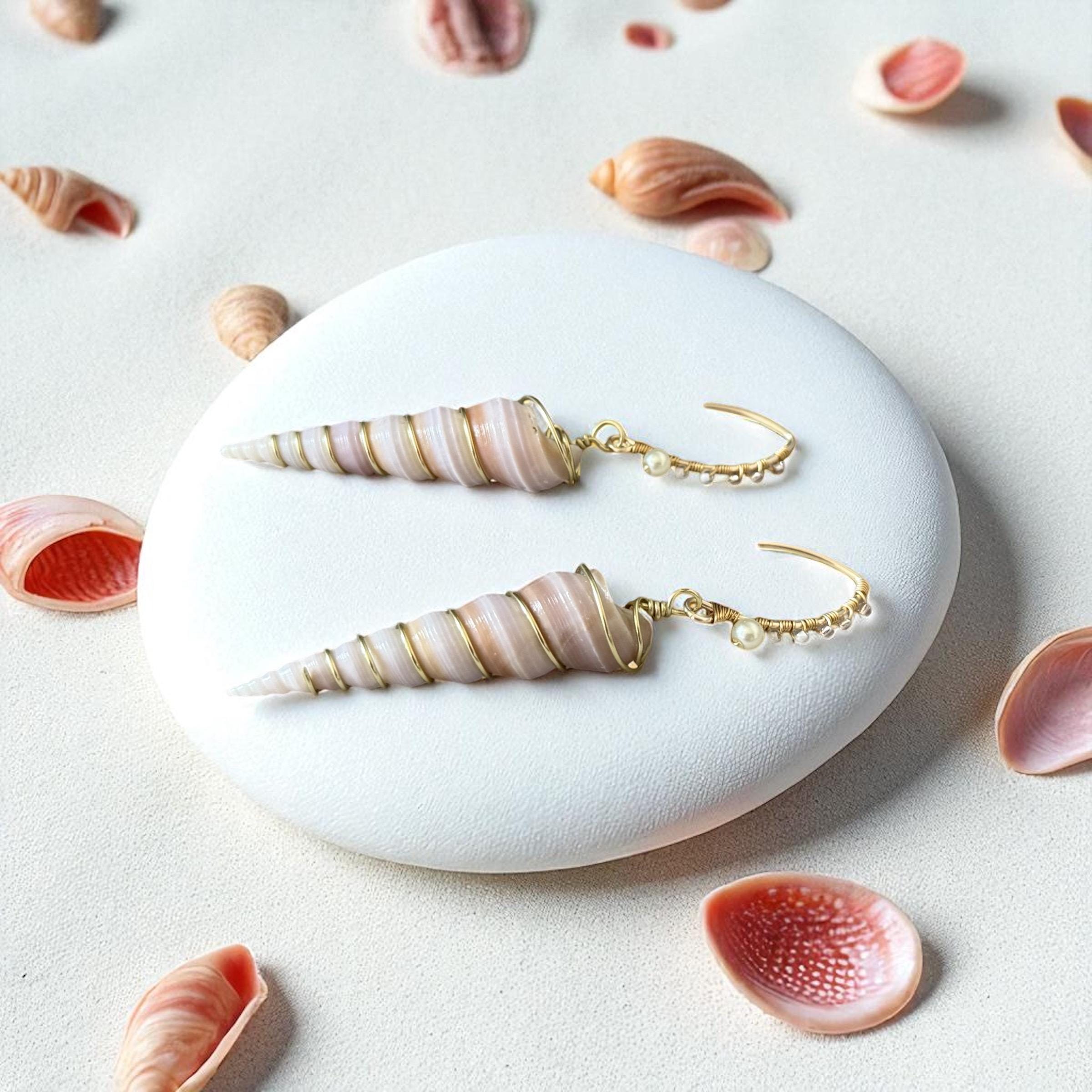 Golden Spiral Shell Drop Earrings – Coastal Luxe Statement