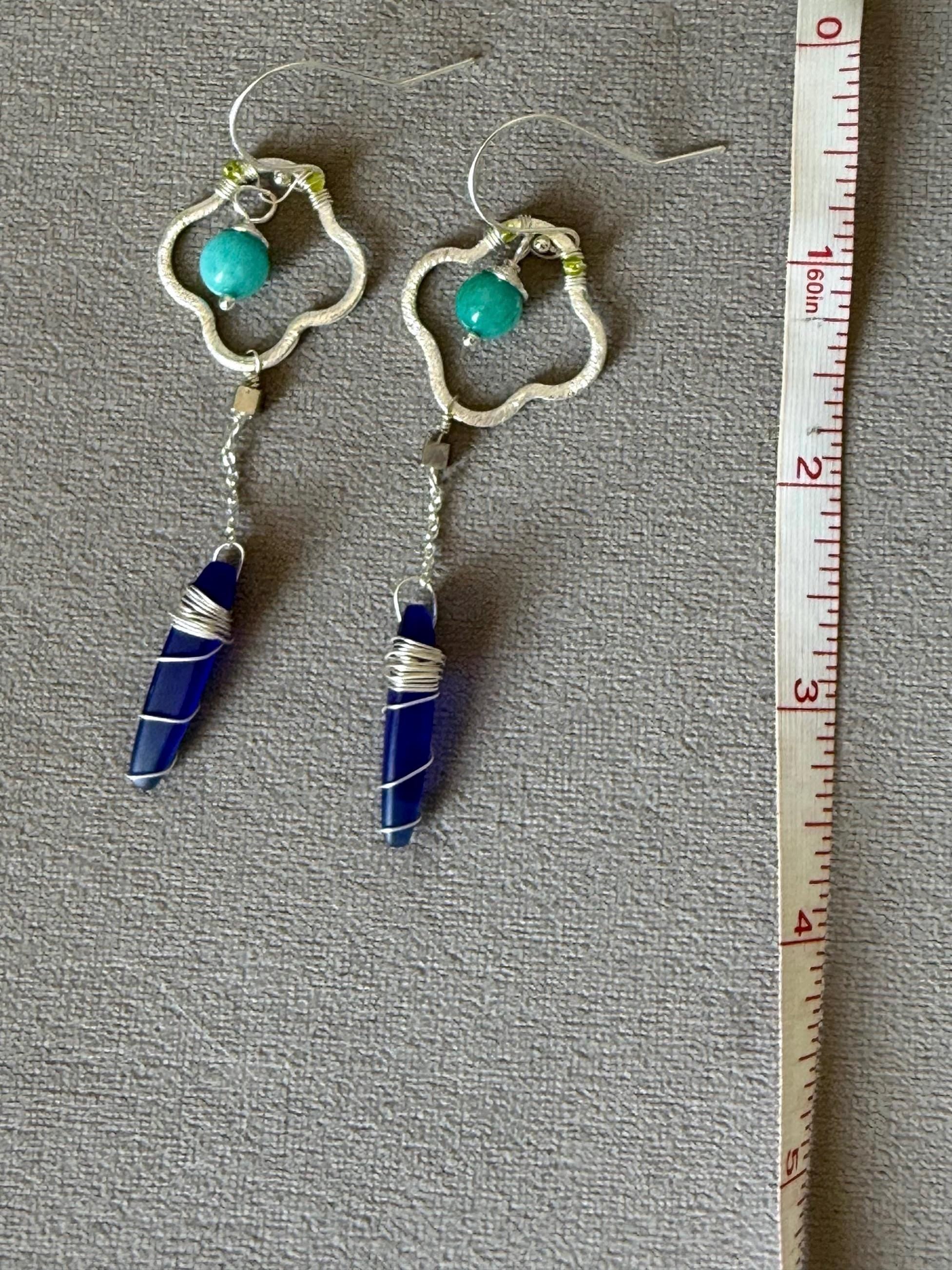 Sapphire Sea Glass Spire Drop Earrings