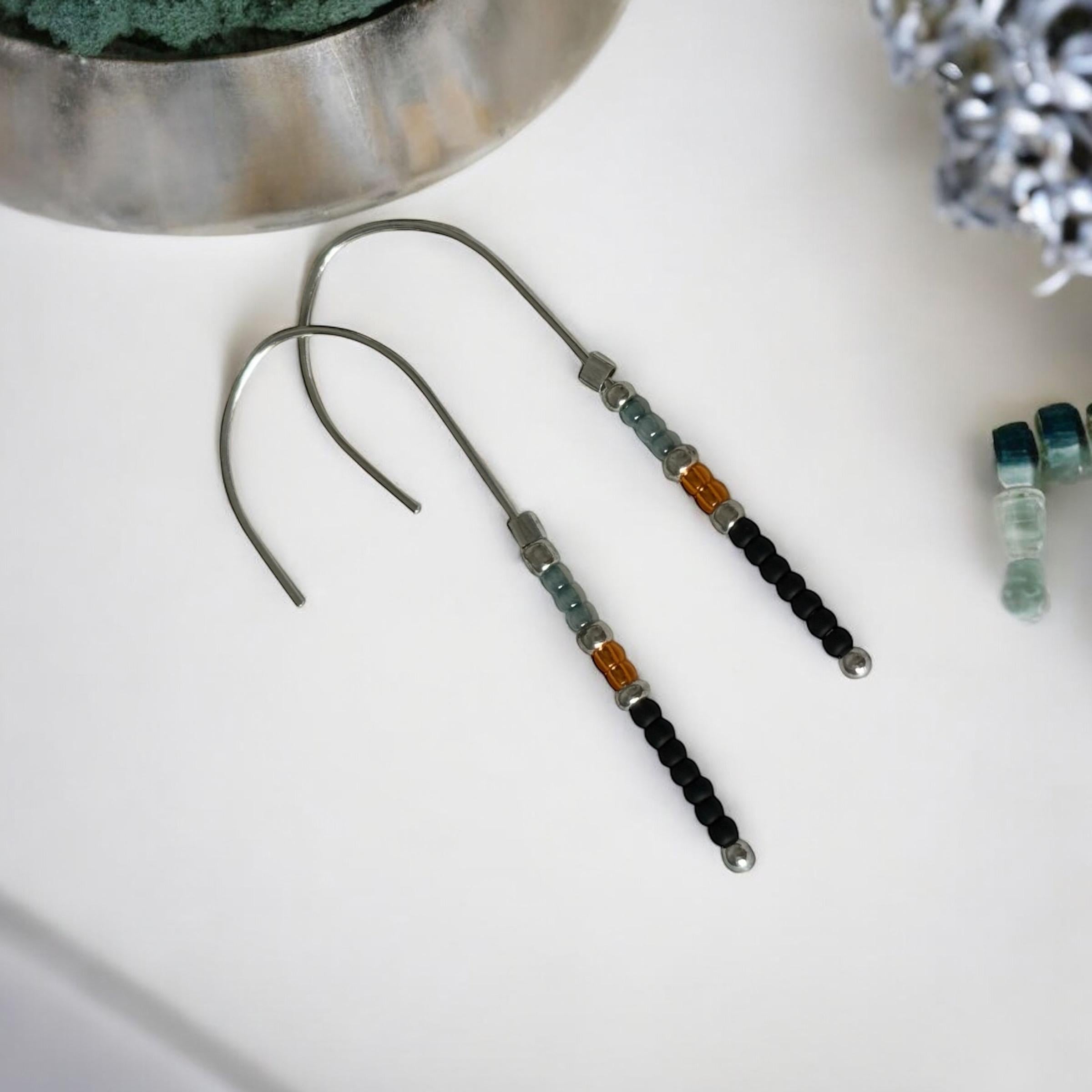 Midnight Current Hook Earrings – Molten Noir + Burnt Amber