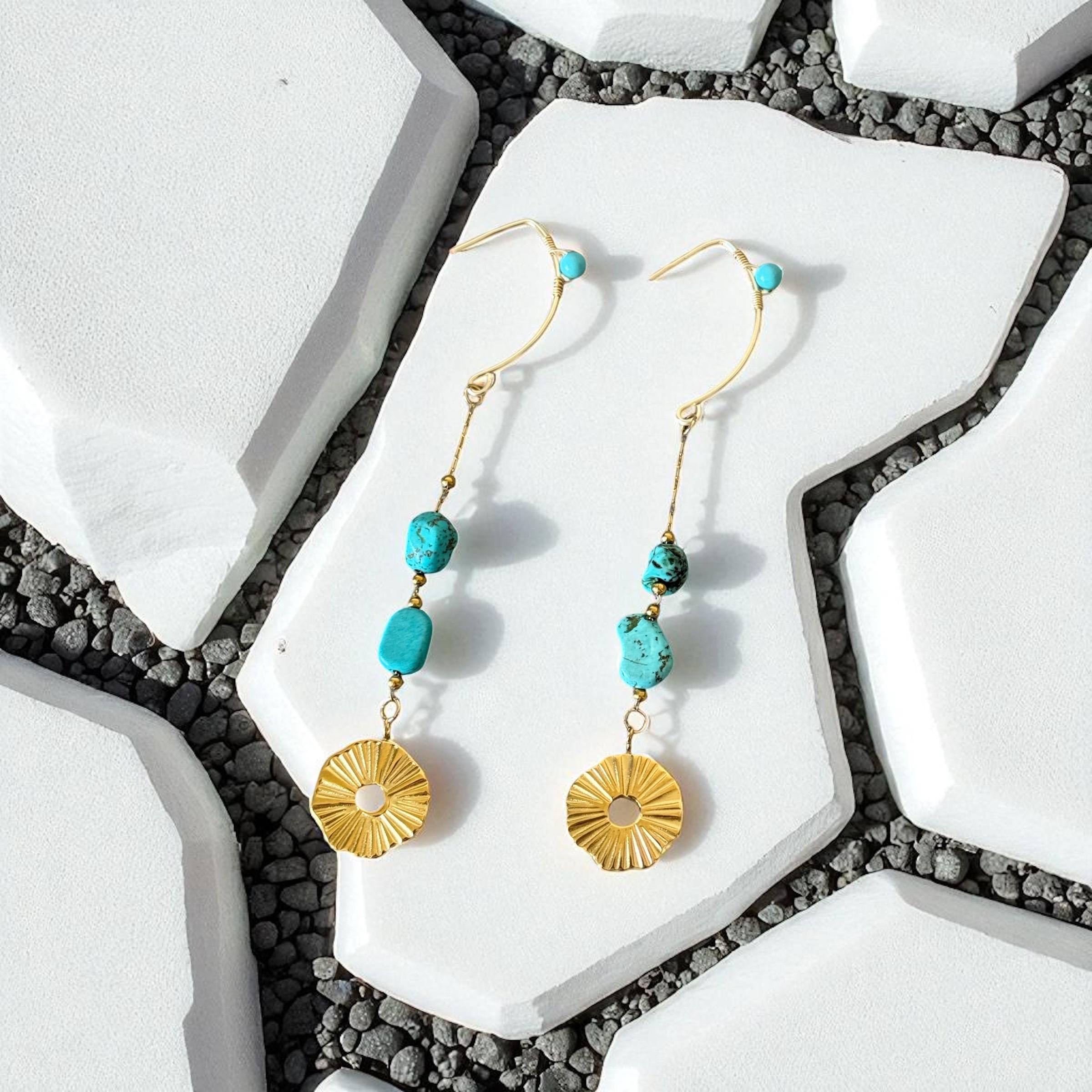 Golden Horizon Turquoise Drop Earrings