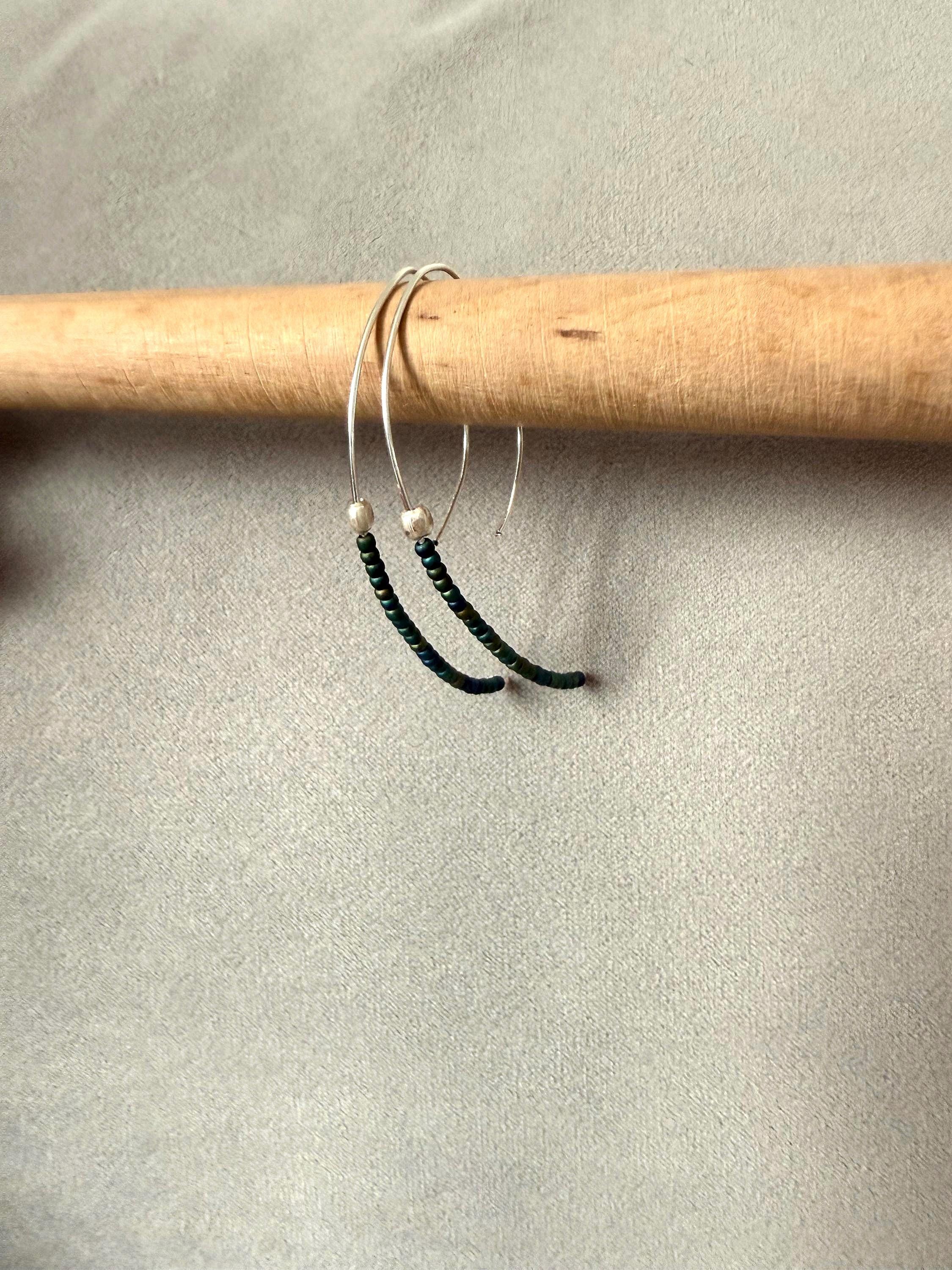 Deep Current Earrings – Forest Curve + Silver Flow