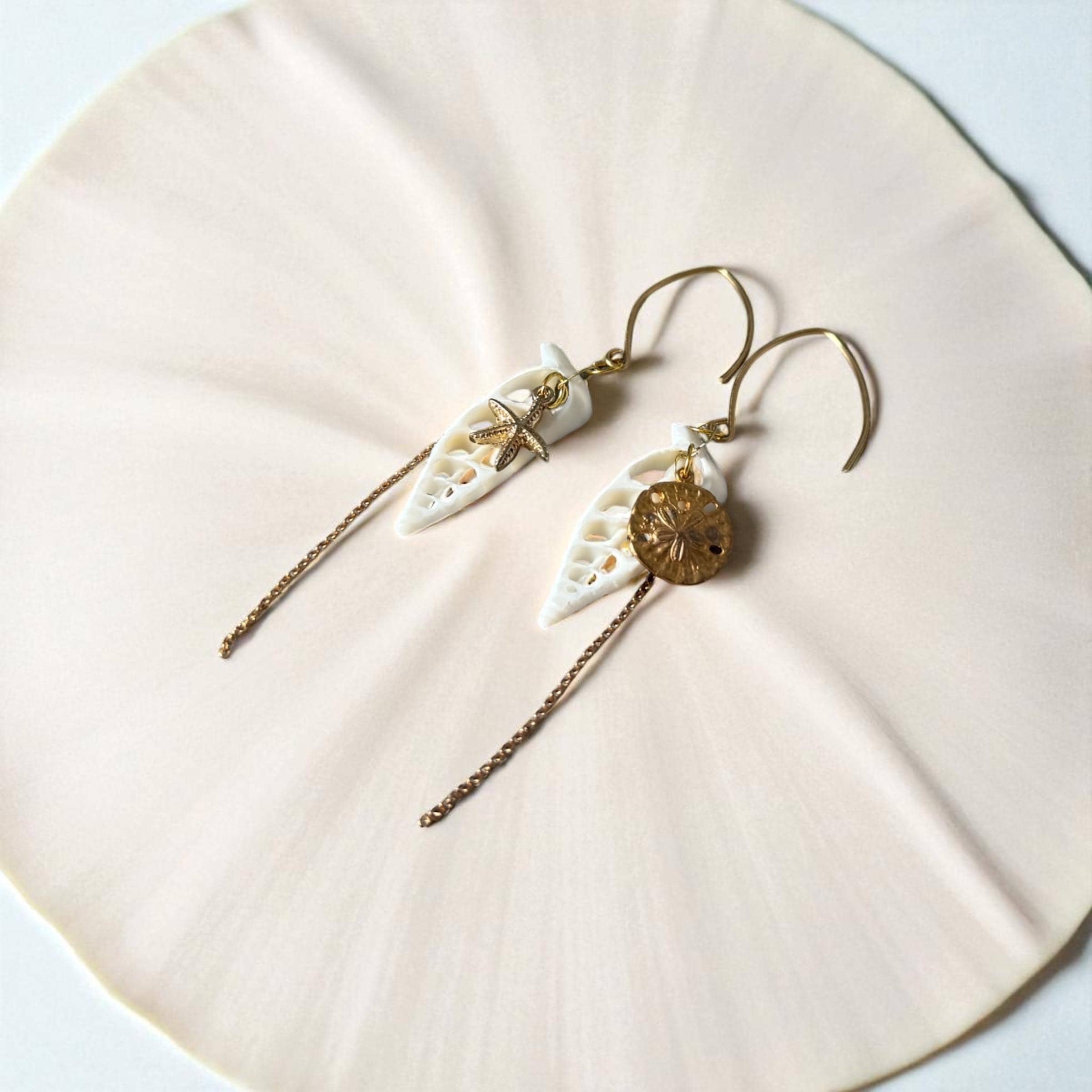 Golden Tide Luxe Drop Earrings - Shell & Gold Chain Earrings