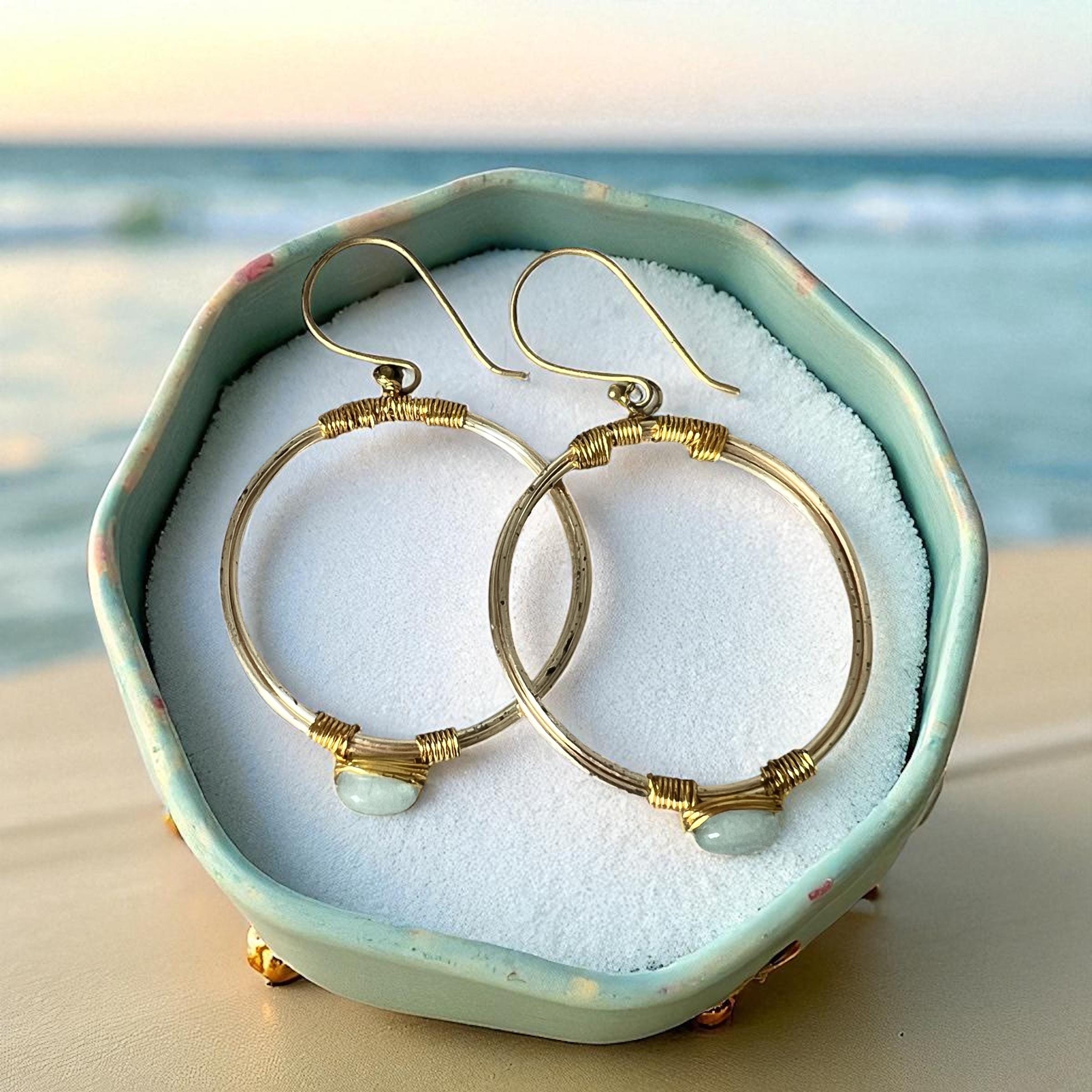 Gold Hoop Earrings with Wire Wrapped Stones