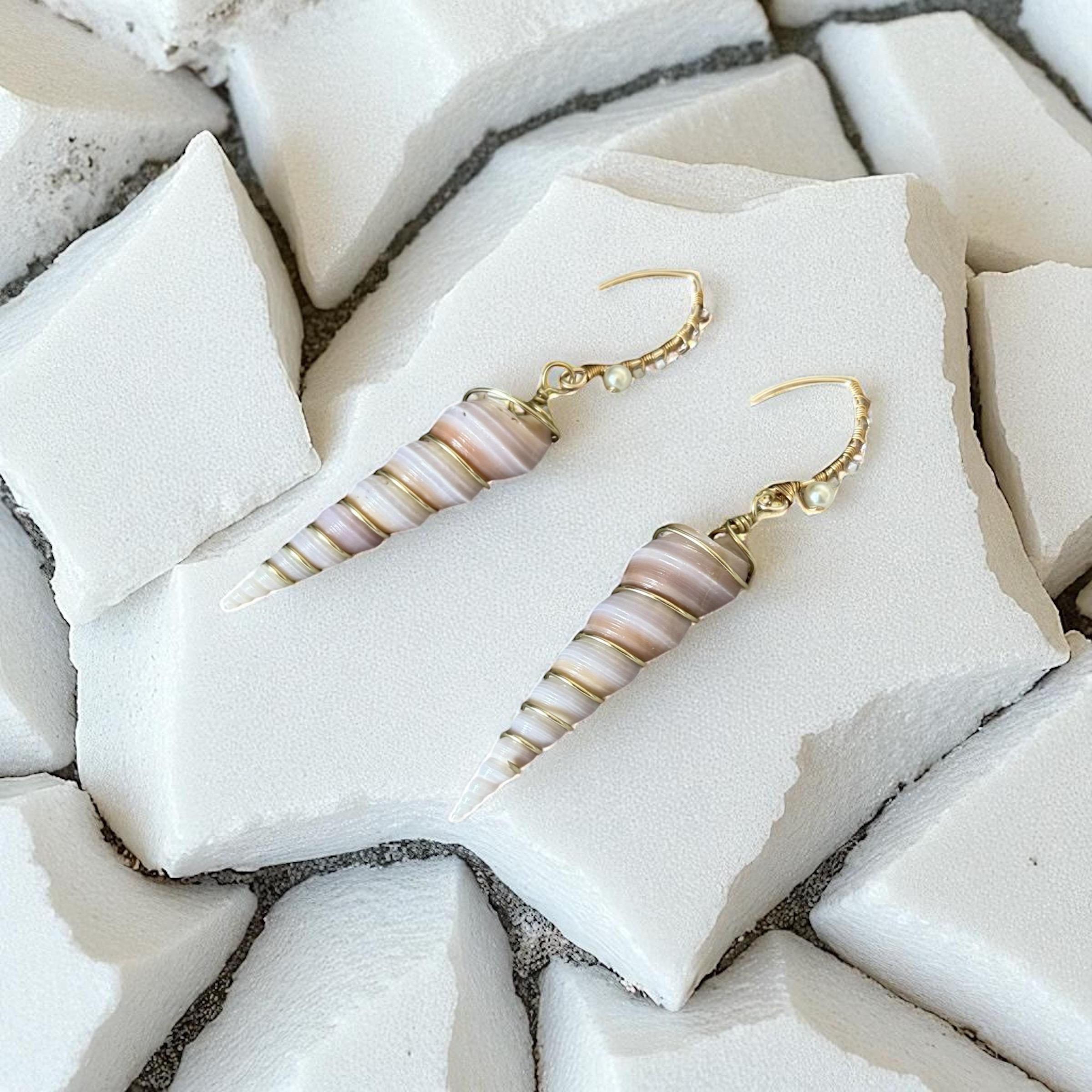 Golden Spiral Shell Drop Earrings – Coastal Luxe Statement