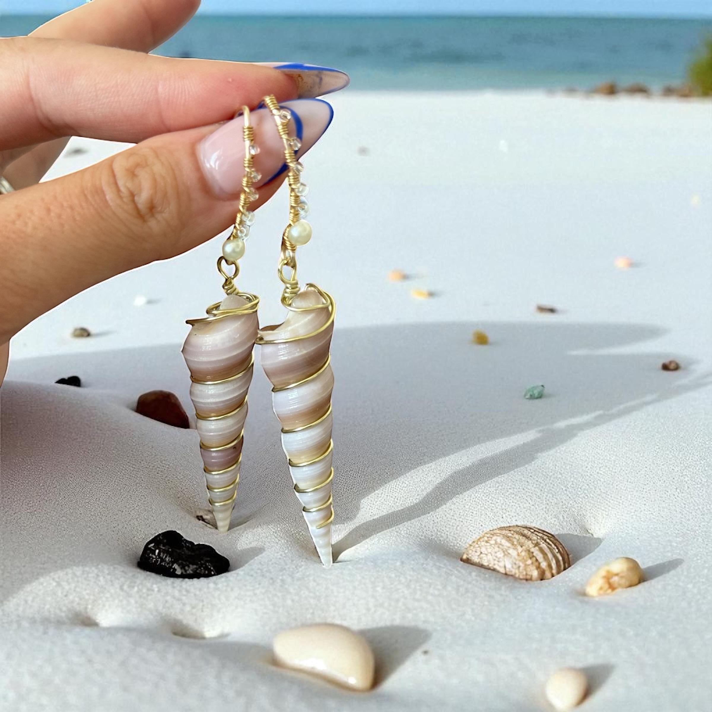 Golden Spiral Shell Drop Earrings – Coastal Luxe Statement