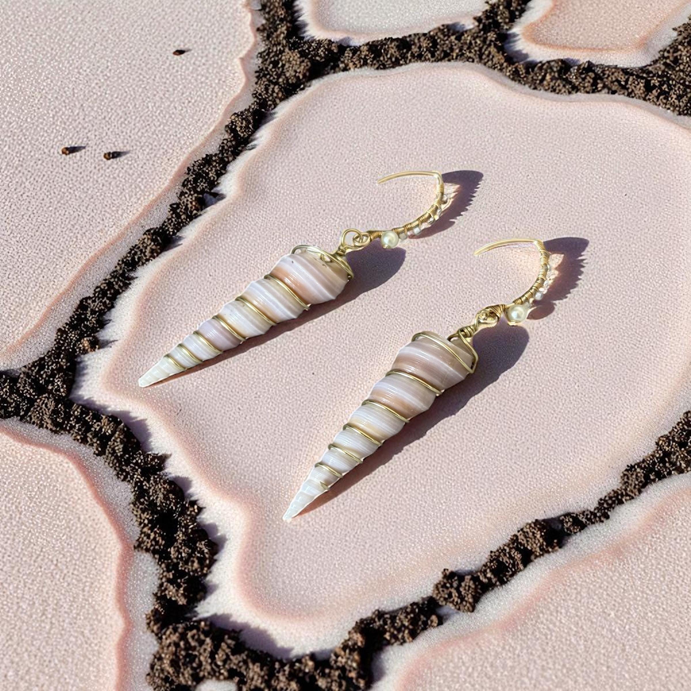 Golden Spiral Shell Drop Earrings – Coastal Luxe Statement