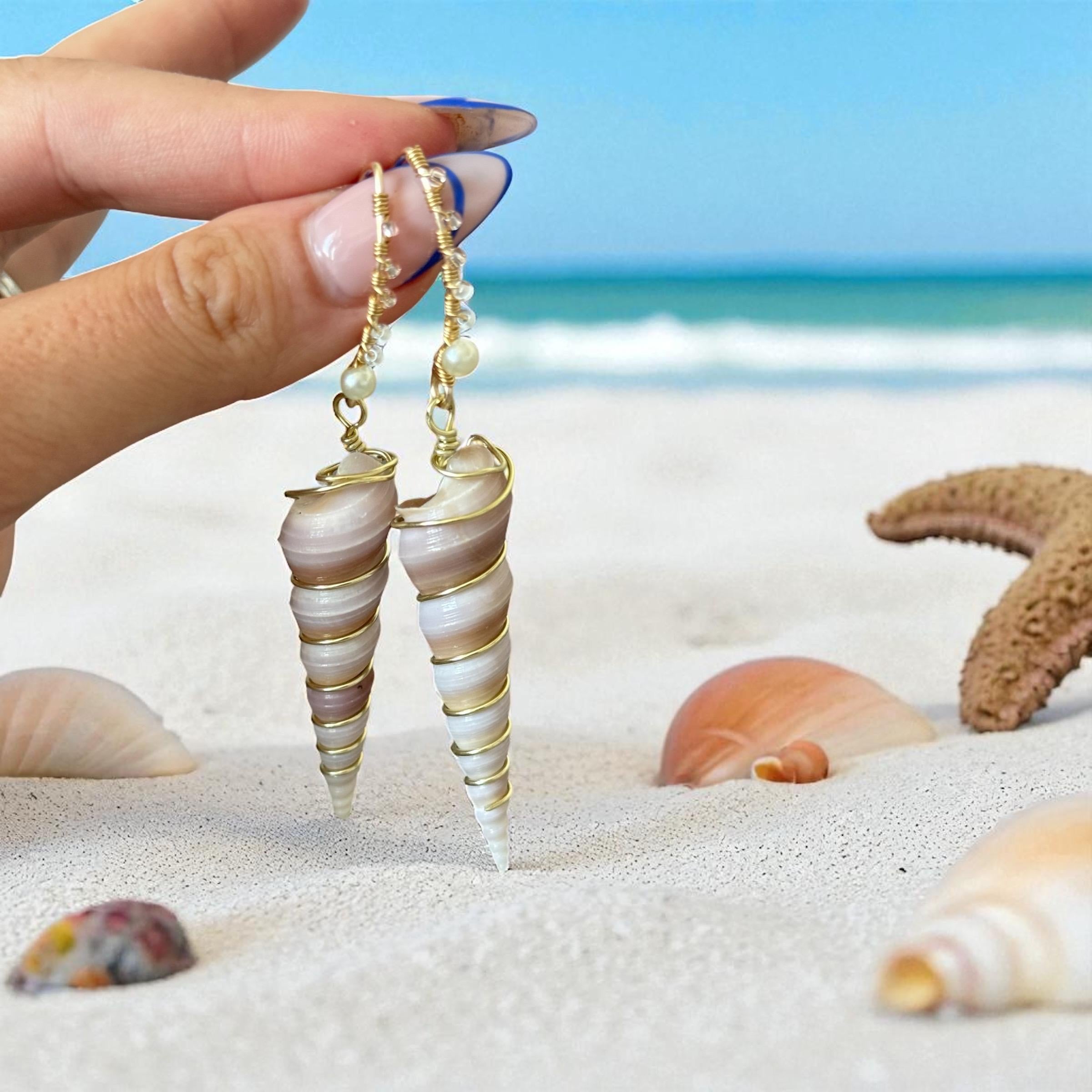 Golden Spiral Shell Drop Earrings – Coastal Luxe Statement