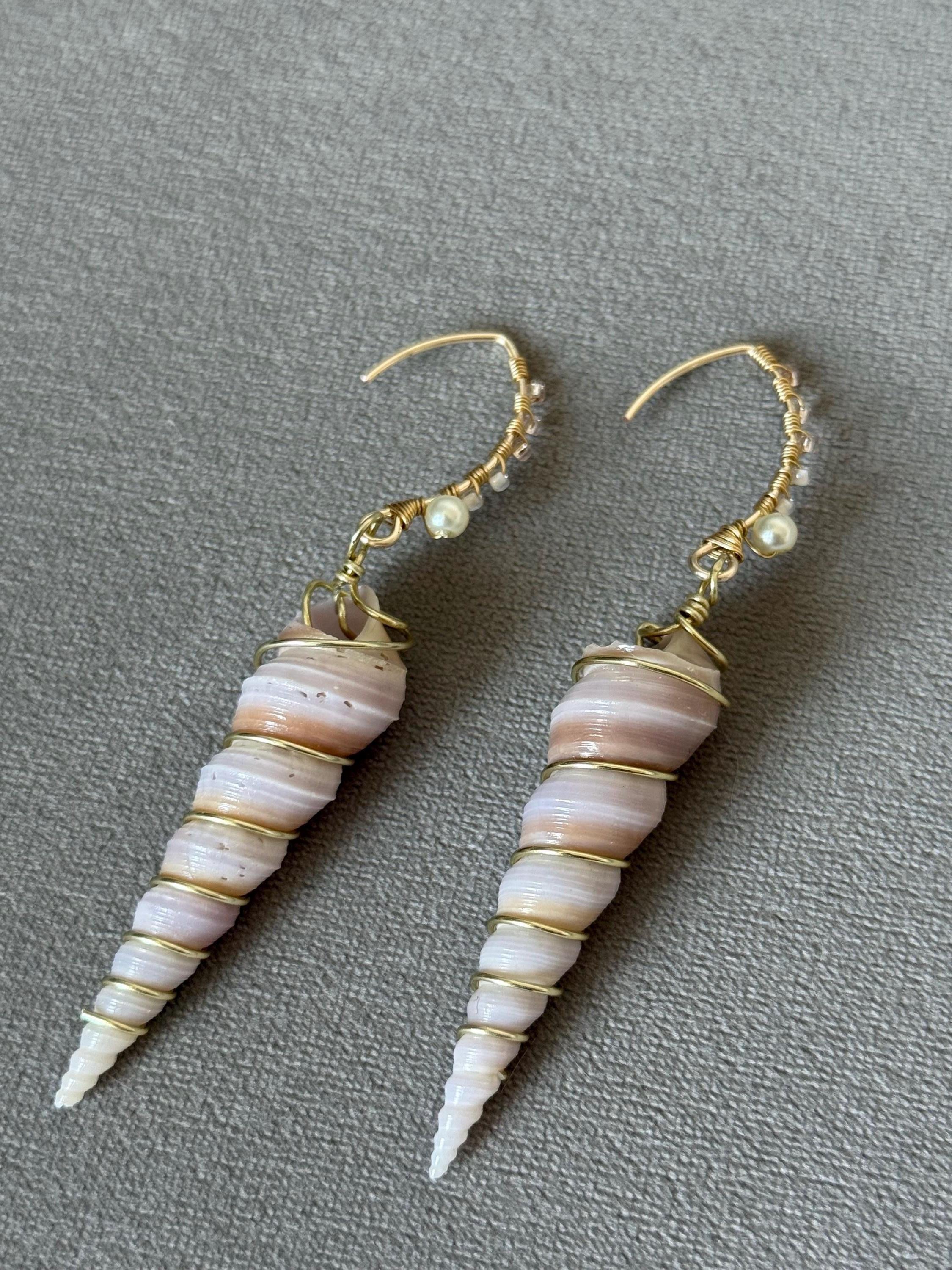 Golden Spiral Shell Drop Earrings – Coastal Luxe Statement