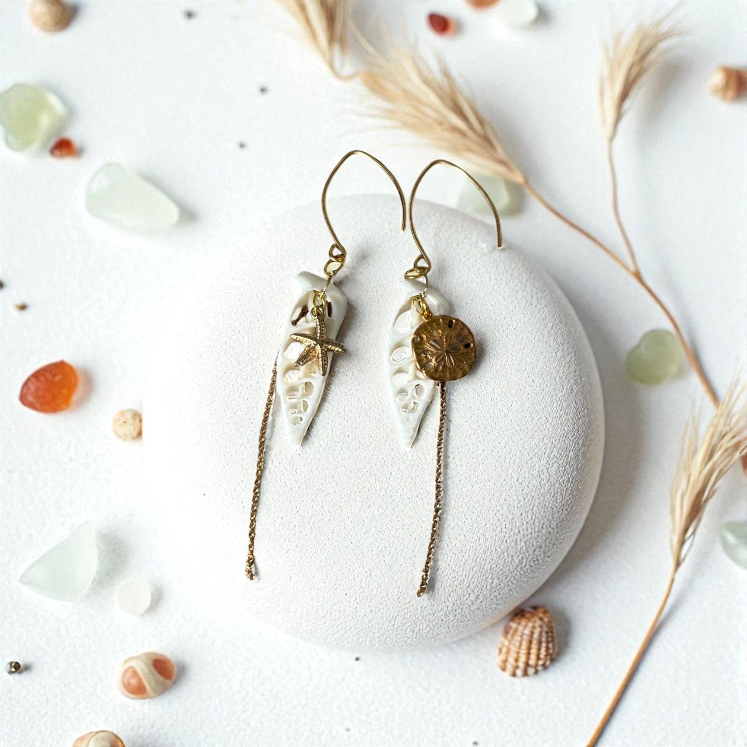 Golden Tide Luxe Drop Earrings - Shell & Gold Chain Earrings