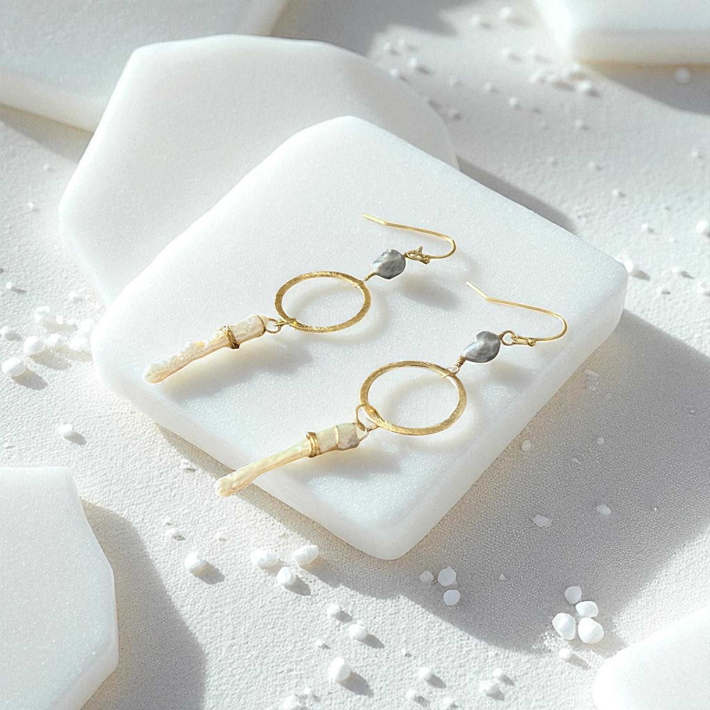 Lunar Halo Pearl Drop Earrings