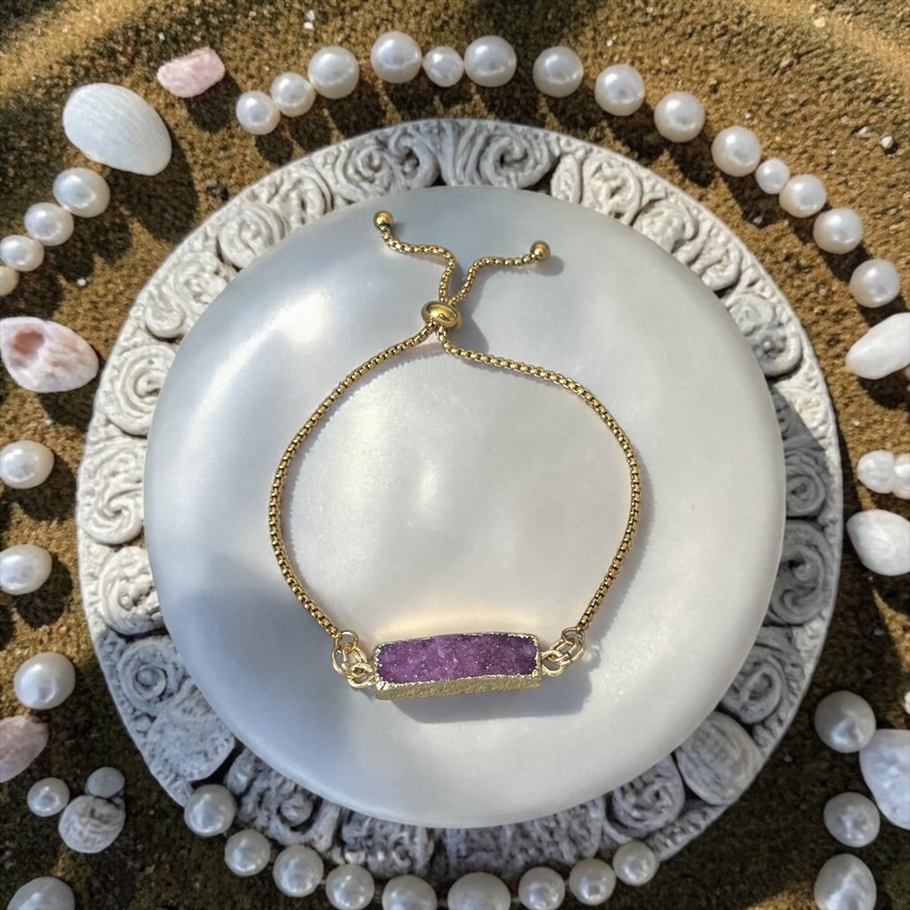 Radiant Crystal Bar Bolo Bracelet — Druzy Quartz