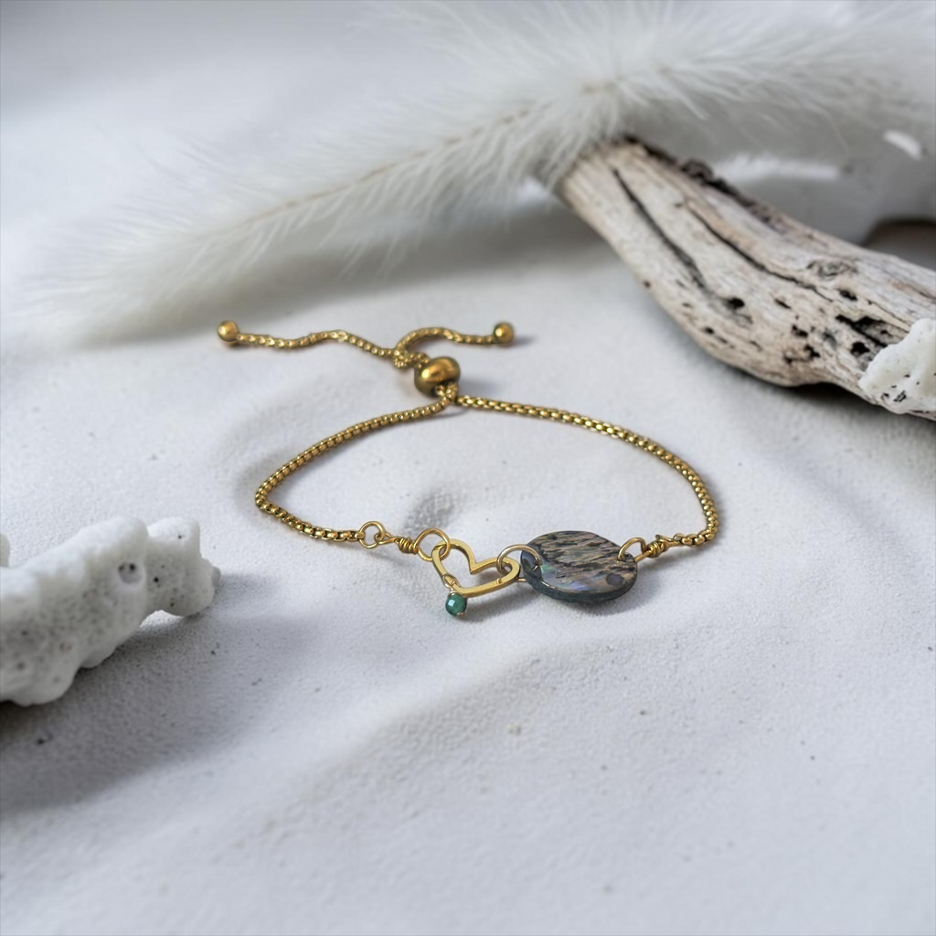 Ocean Reverie Heart Slider Bolo Bracelet — Abalone Muse