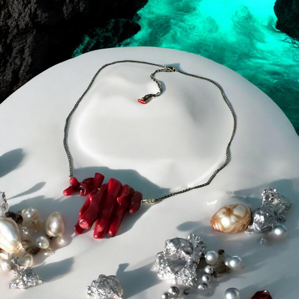 Chunky Crimson Current Coral Statement Necklace