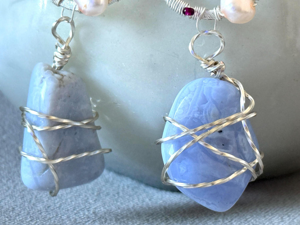 Twilight Bloom: Blue Lace Agate Earrings
