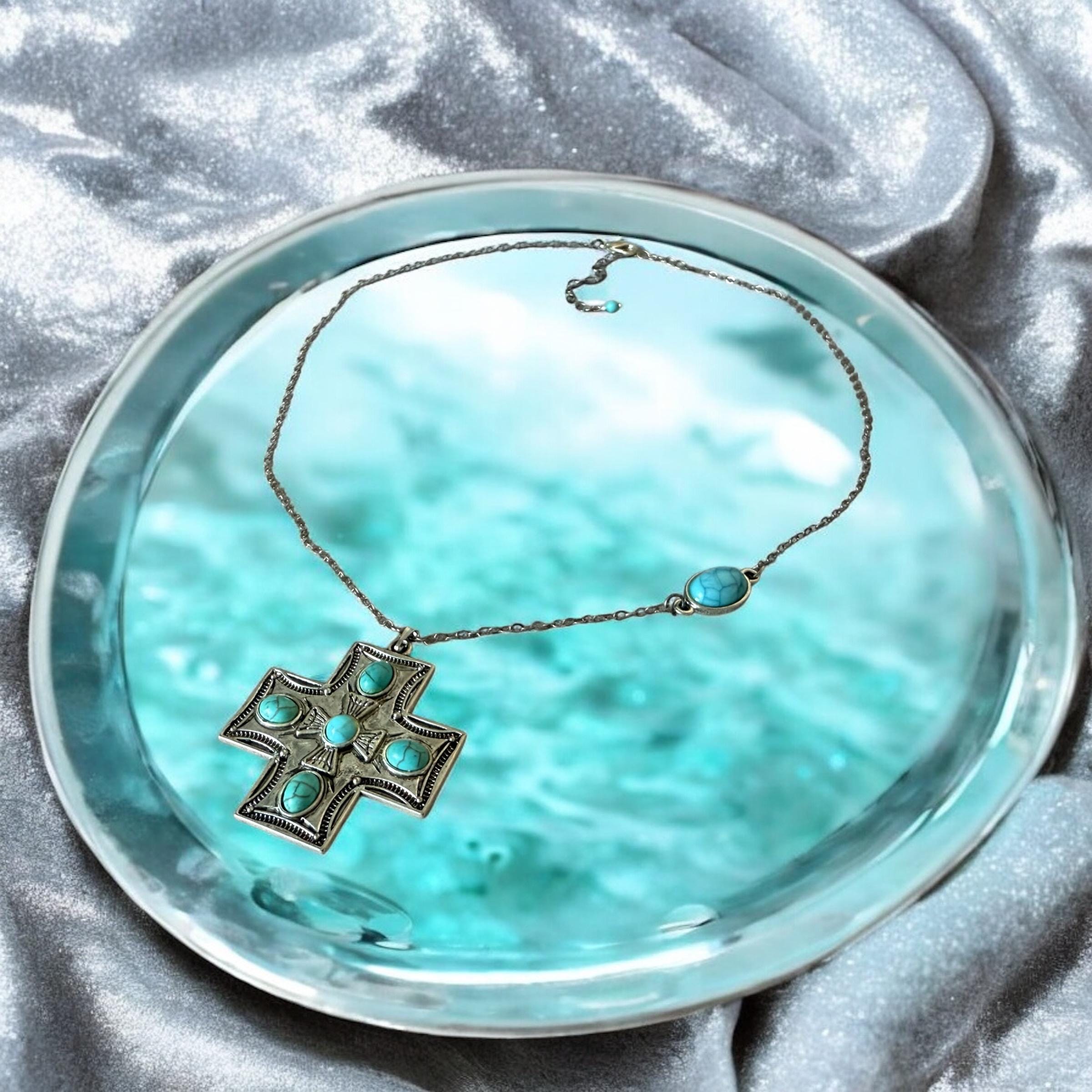 Celestial Vice: Cross Pendant in Turquoise Sky