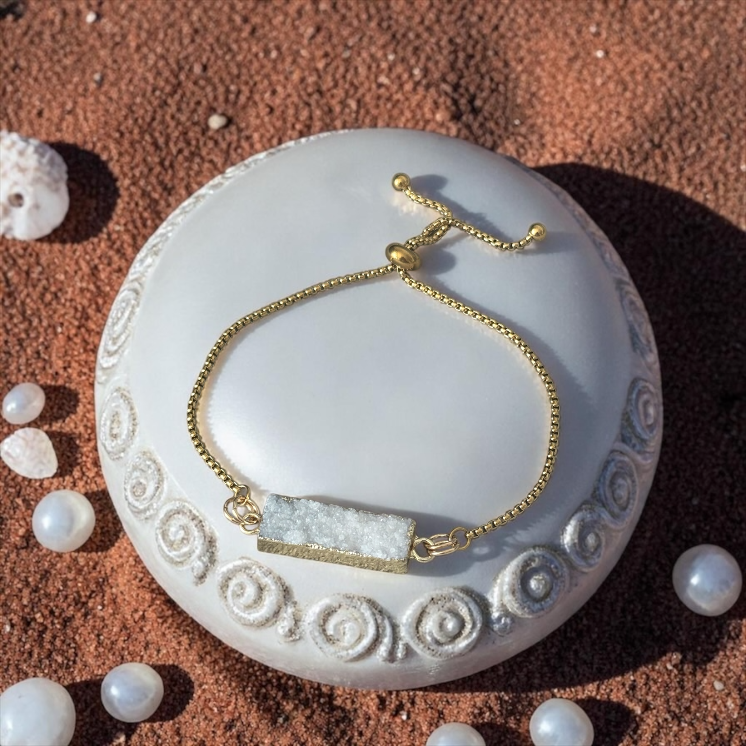 Radiant Crystal Bar Bolo Bracelet — Druzy Quartz