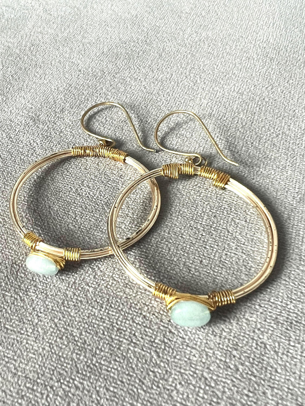 Gold Hoop Earrings with Wire Wrapped Stones