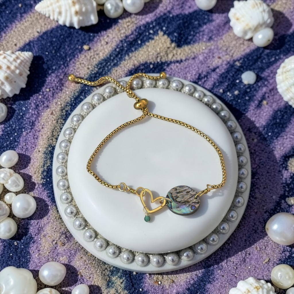 Ocean Reverie Heart Slider Bolo Bracelet — Abalone Muse