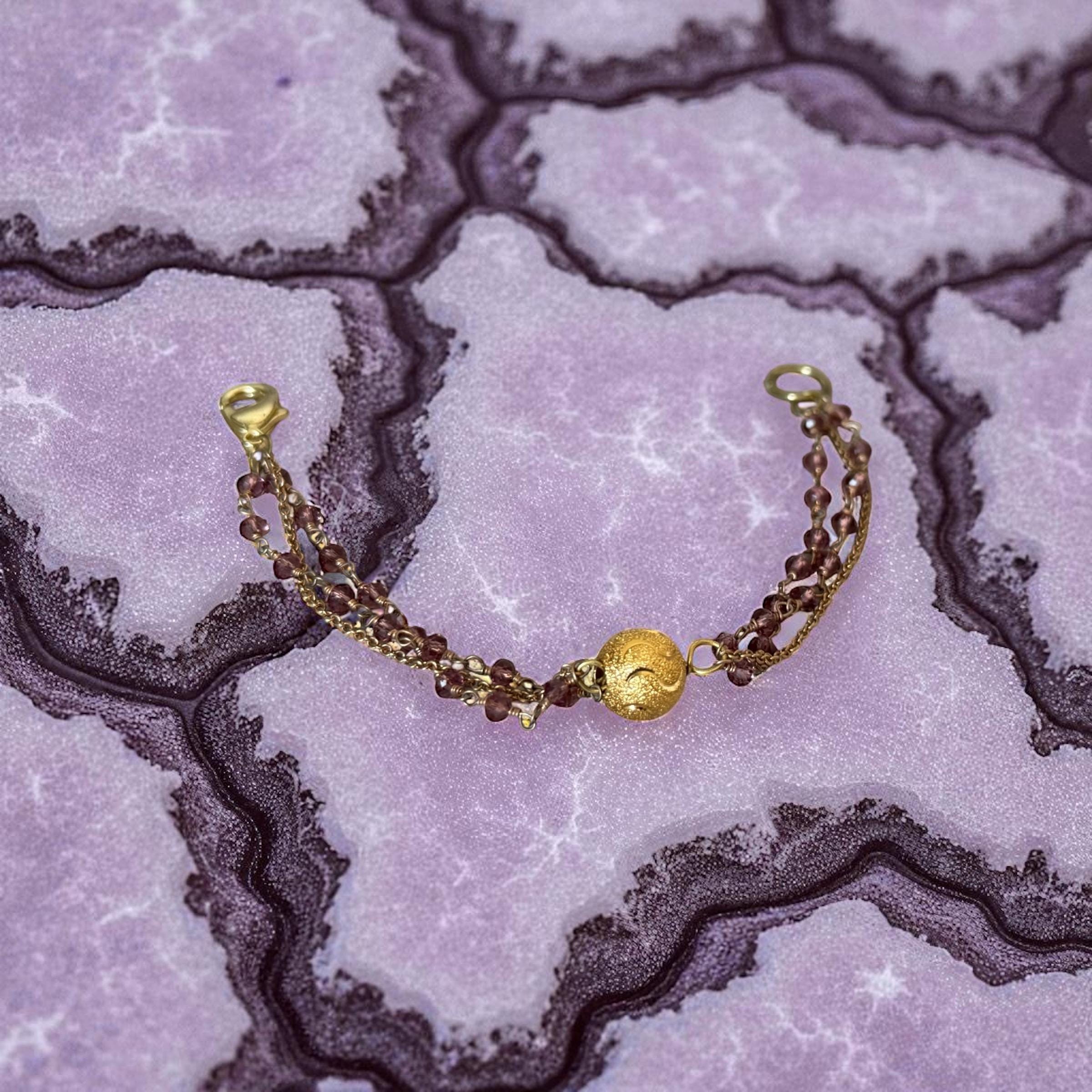 Celestial Ember Bracelet – Golden Orb & Smoky Crystal Weave