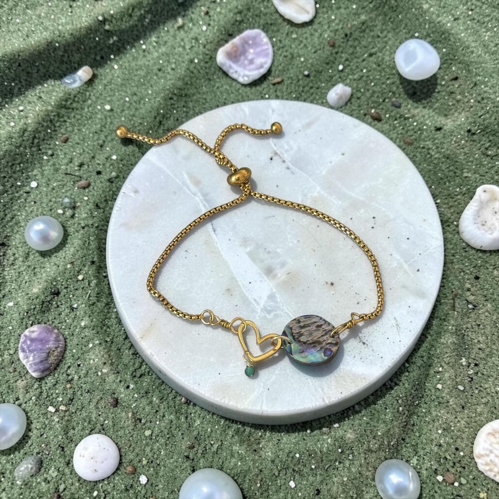 Ocean Reverie Heart Slider Bolo Bracelet — Abalone Muse