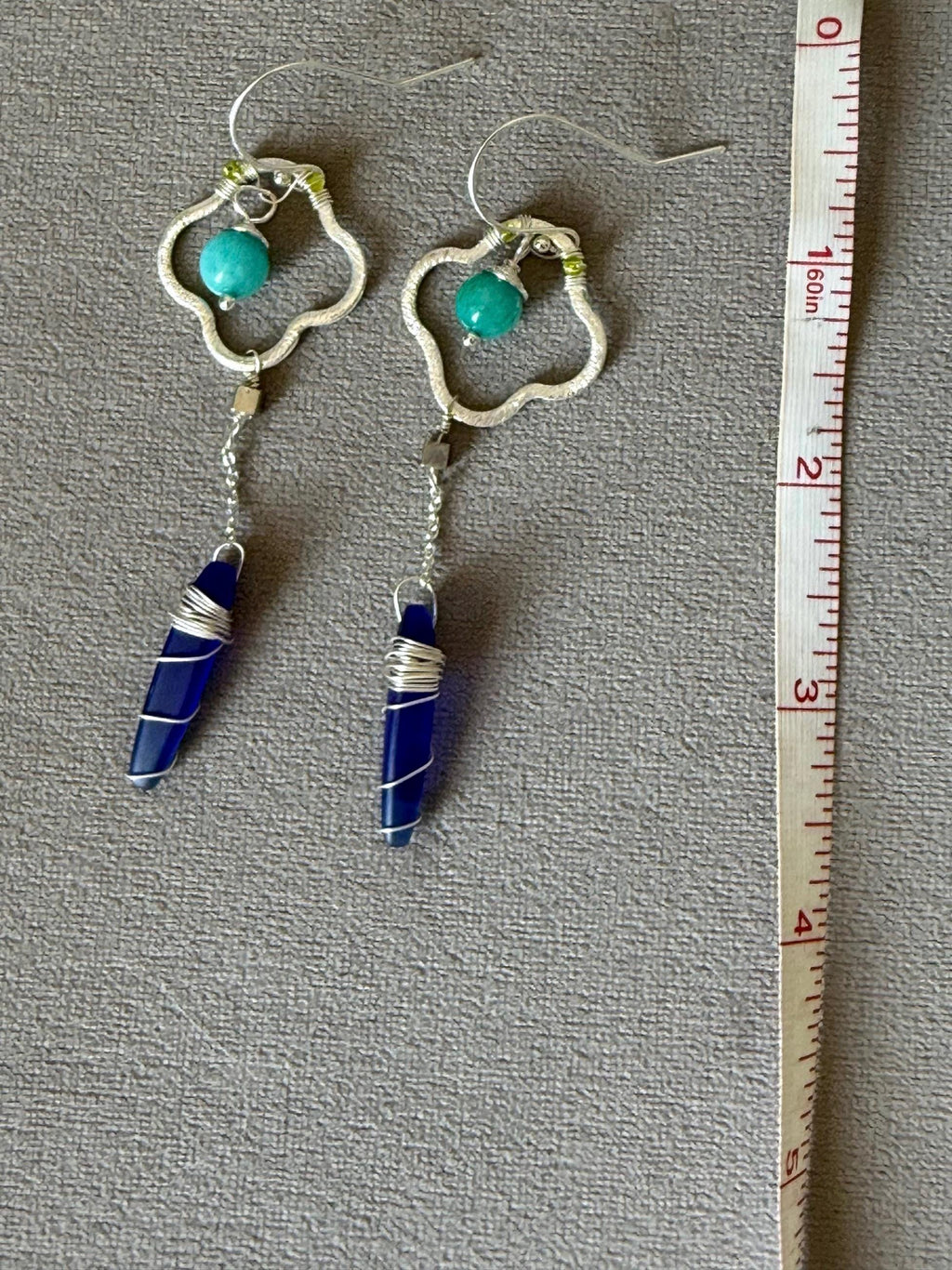 Sapphire Sea Glass Spire Drop Earrings