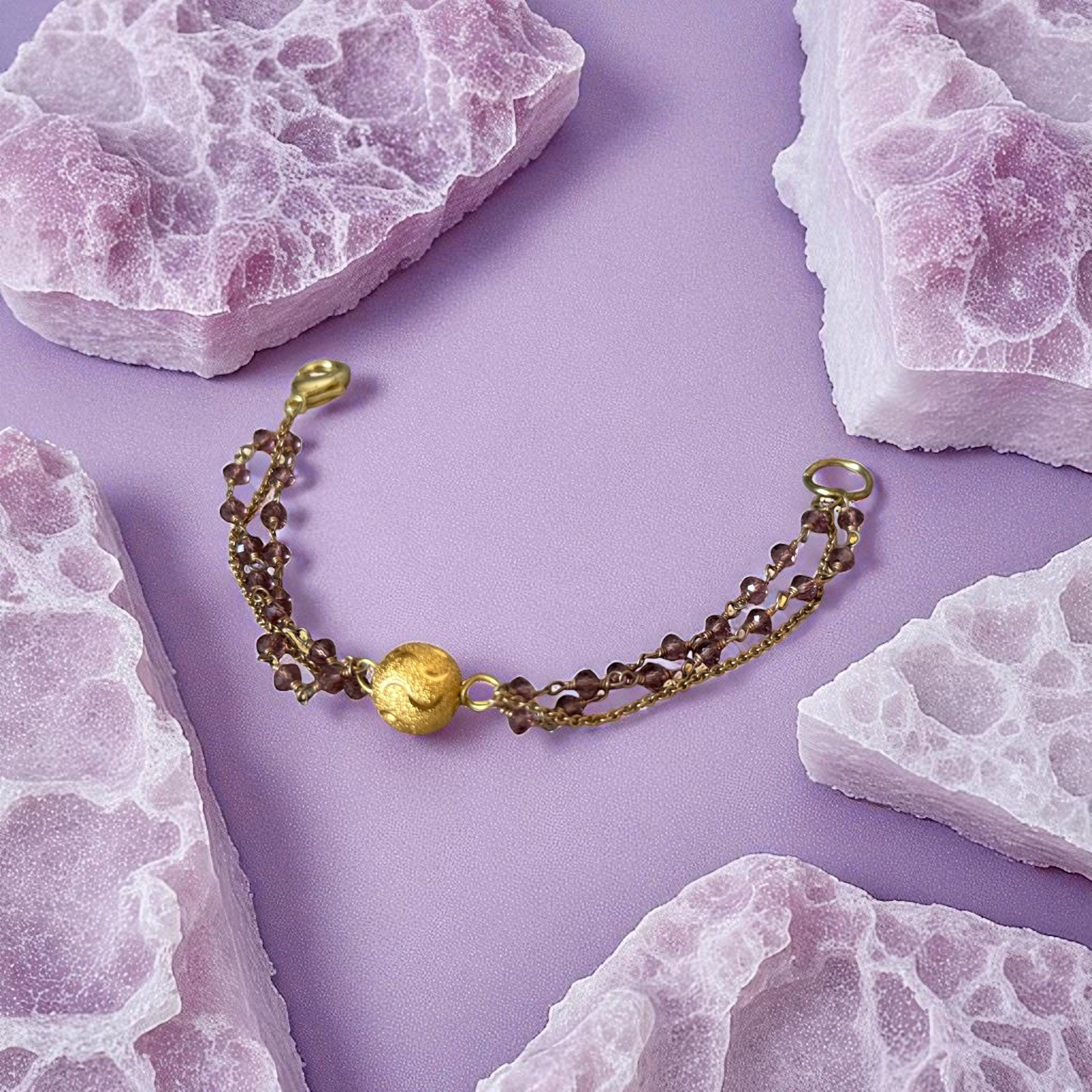 Celestial Ember Bracelet – Golden Orb & Smoky Crystal Weave