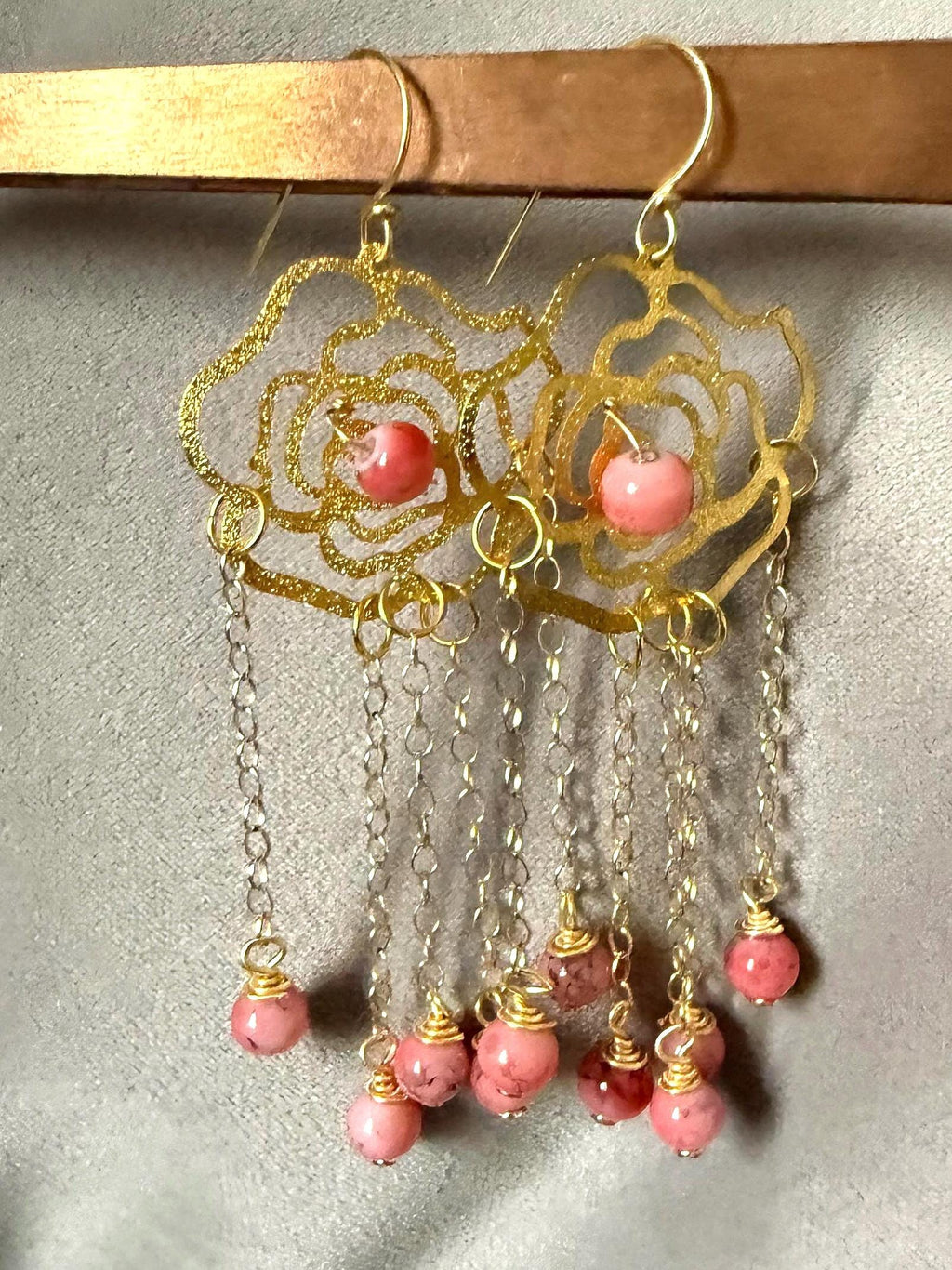 Rosé Dangles – Luxe Gold & Pink Chain Statement Earrings