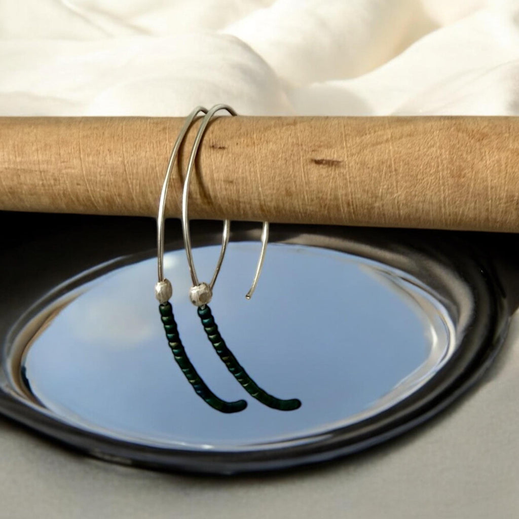 Deep Current Earrings – Forest Curve + Silver Flow