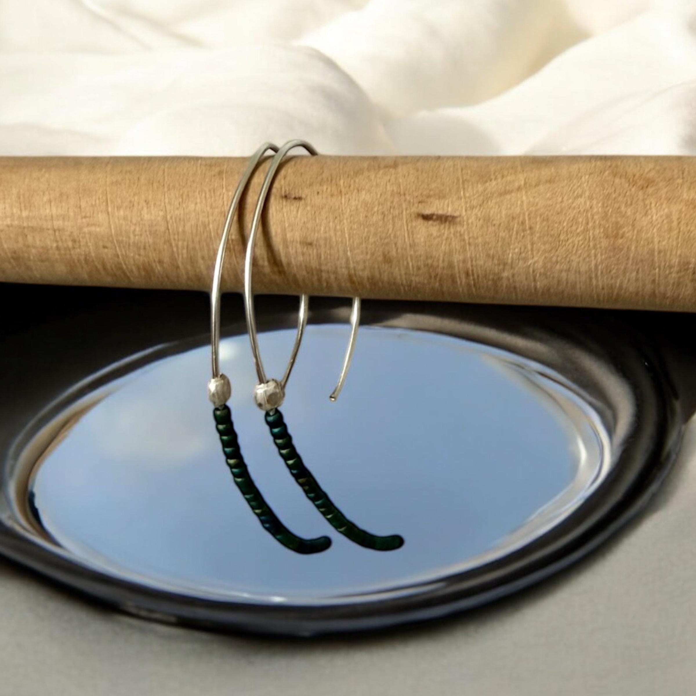 Deep Current Earrings – Forest Curve + Silver Flow