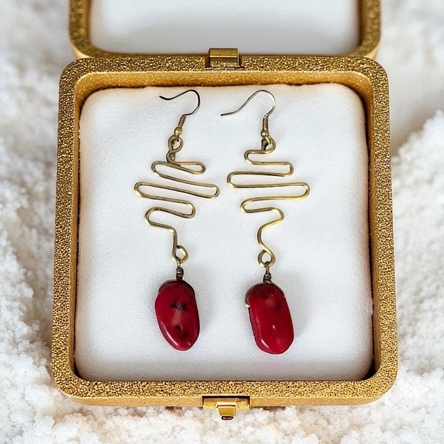Twisted Gold & Cherry Stone Drop Earrings