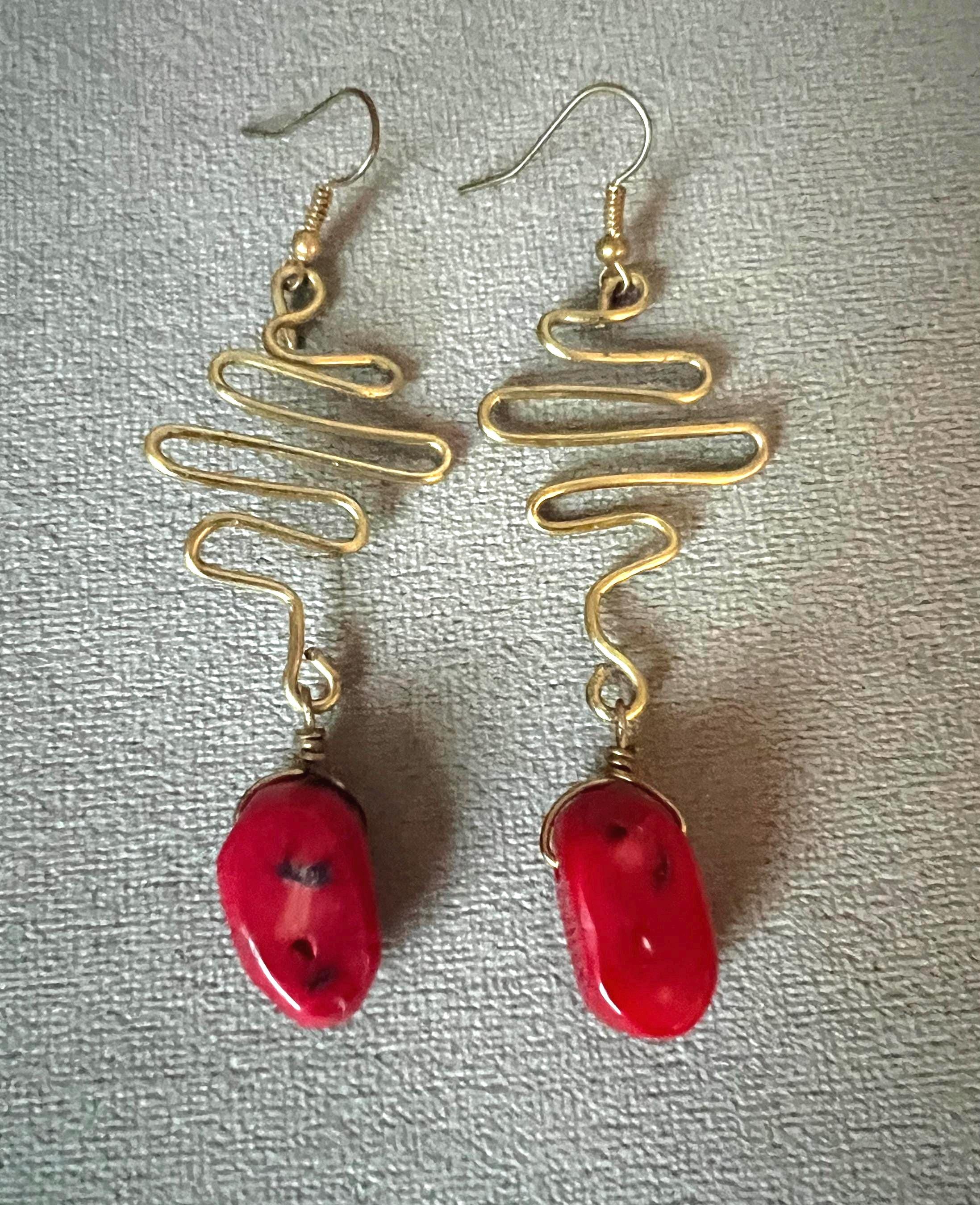 Twisted Gold & Cherry Stone Drop Earrings