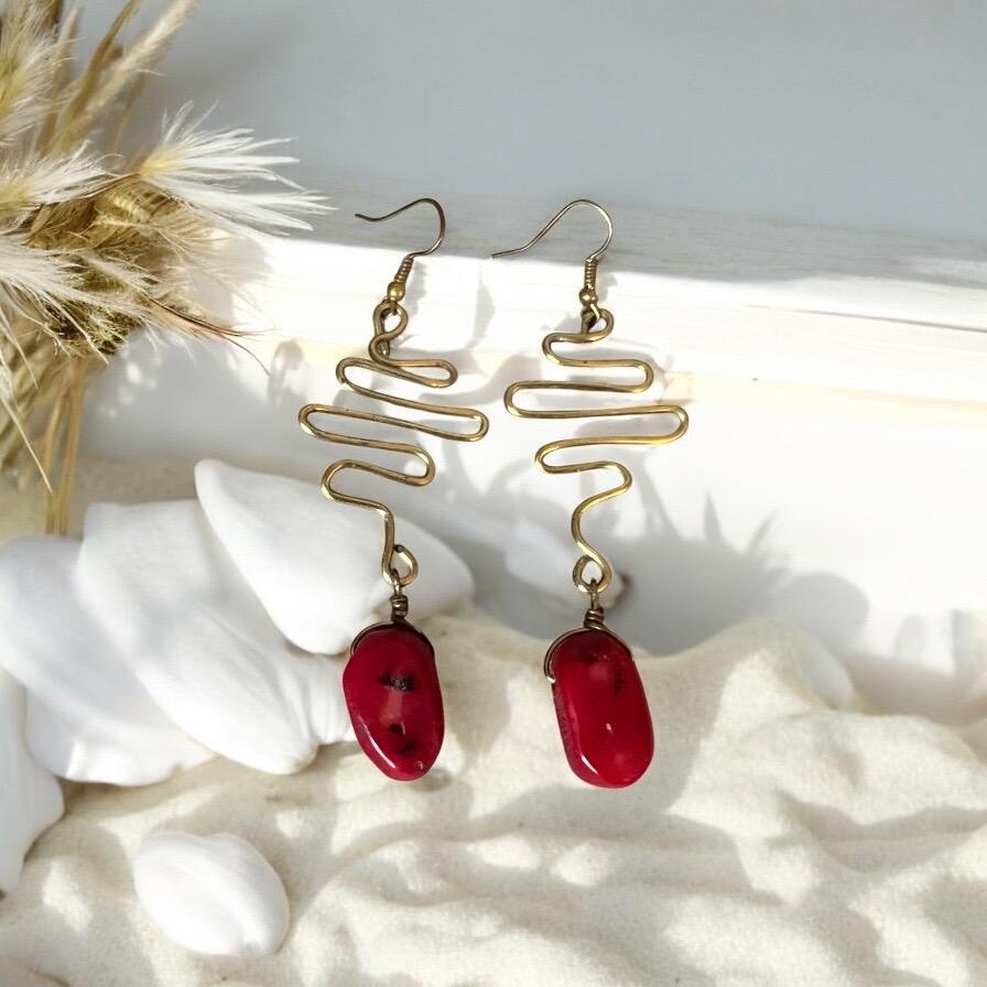 Twisted Gold & Cherry Stone Drop Earrings