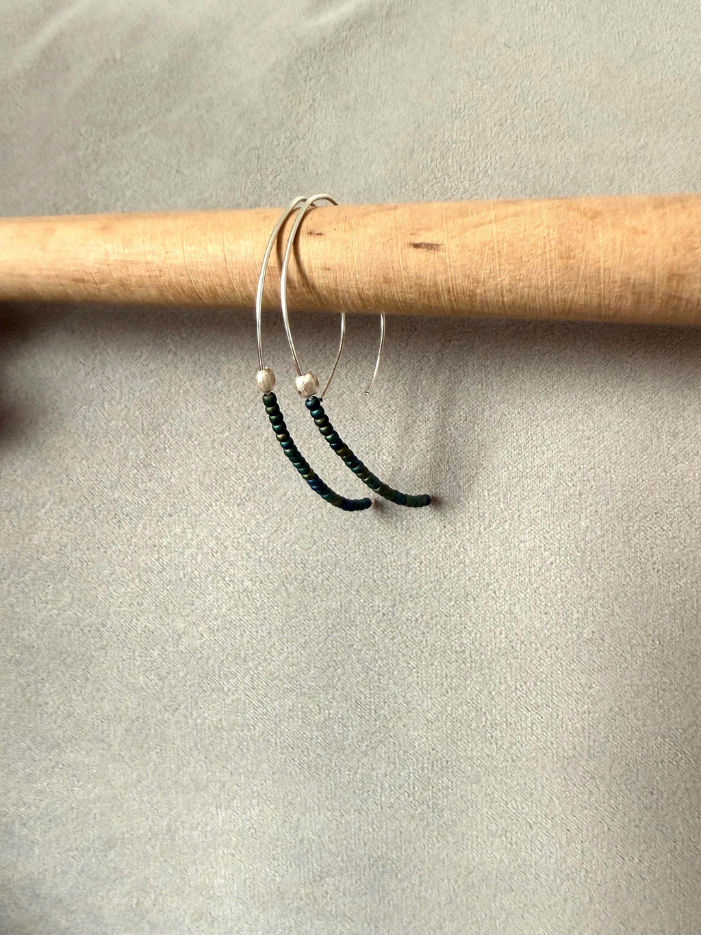 Deep Current Earrings – Forest Curve + Silver Flow