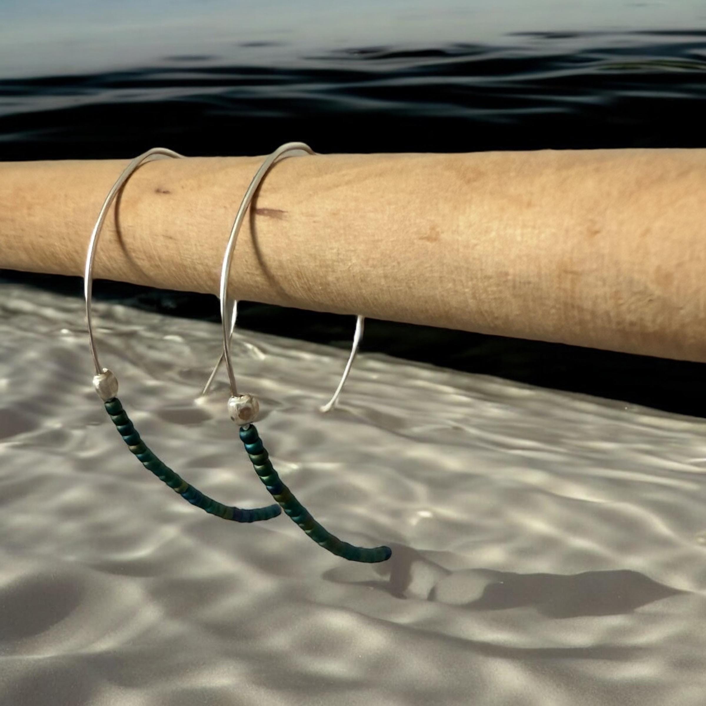 Deep Current Earrings – Forest Curve + Silver Flow