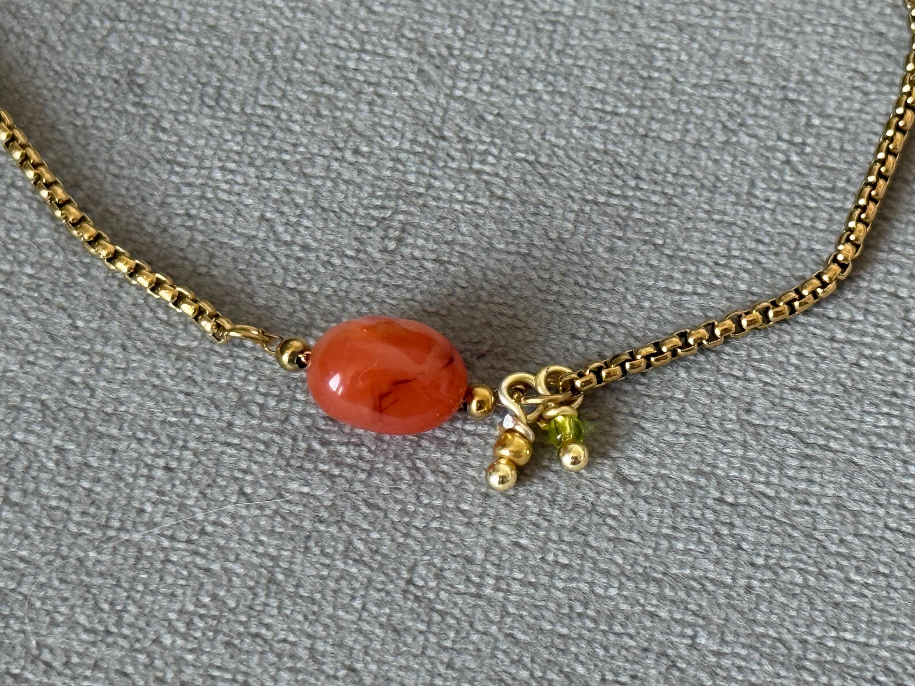 Gold Gemstone Bolo Chain Bracelet – Turquoise, Rose Quartz, or Red Jasper