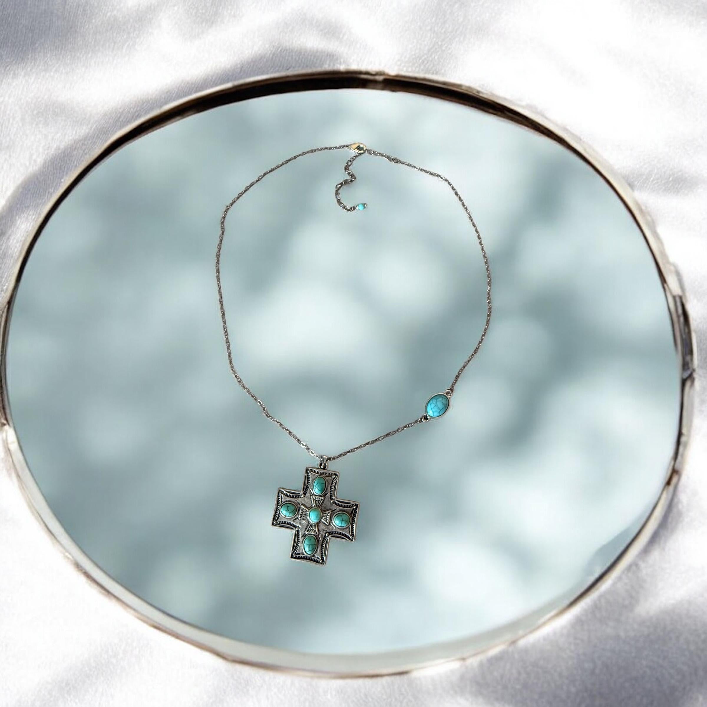 Celestial Vice: Cross Pendant in Turquoise Sky
