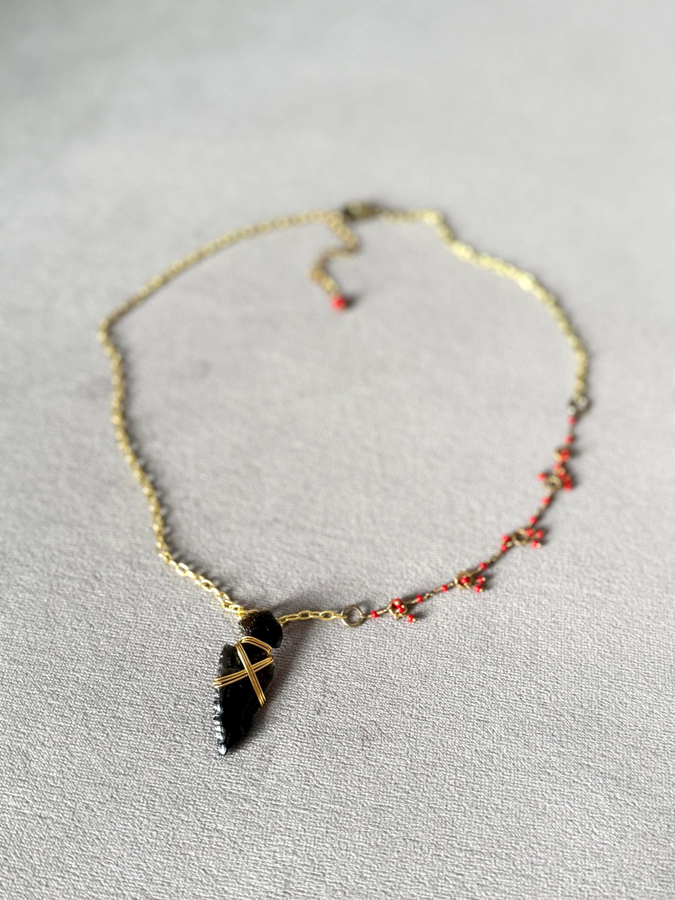 Night Obsidian Arrowhead  Necklace