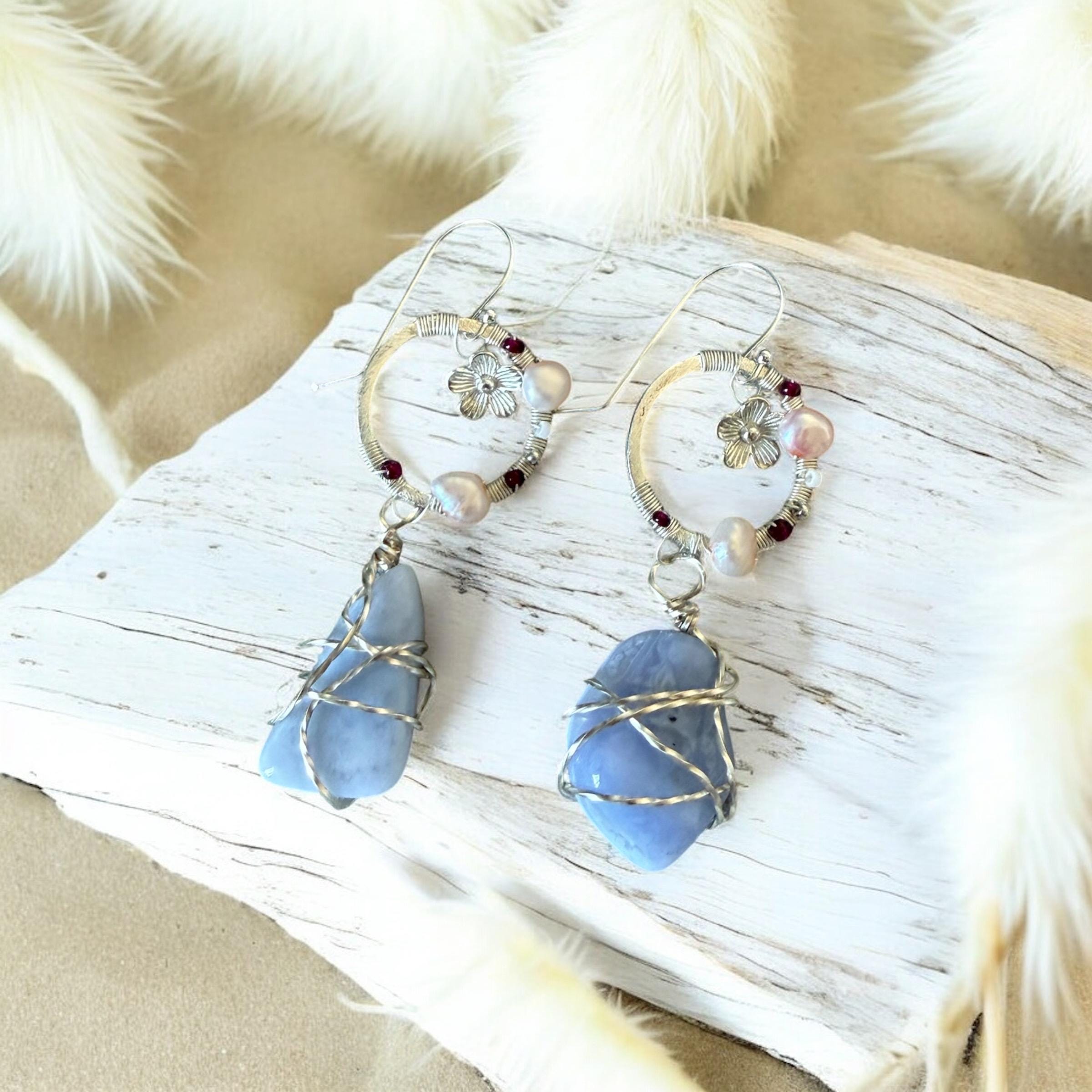Twilight Bloom: Blue Lace Agate Earrings