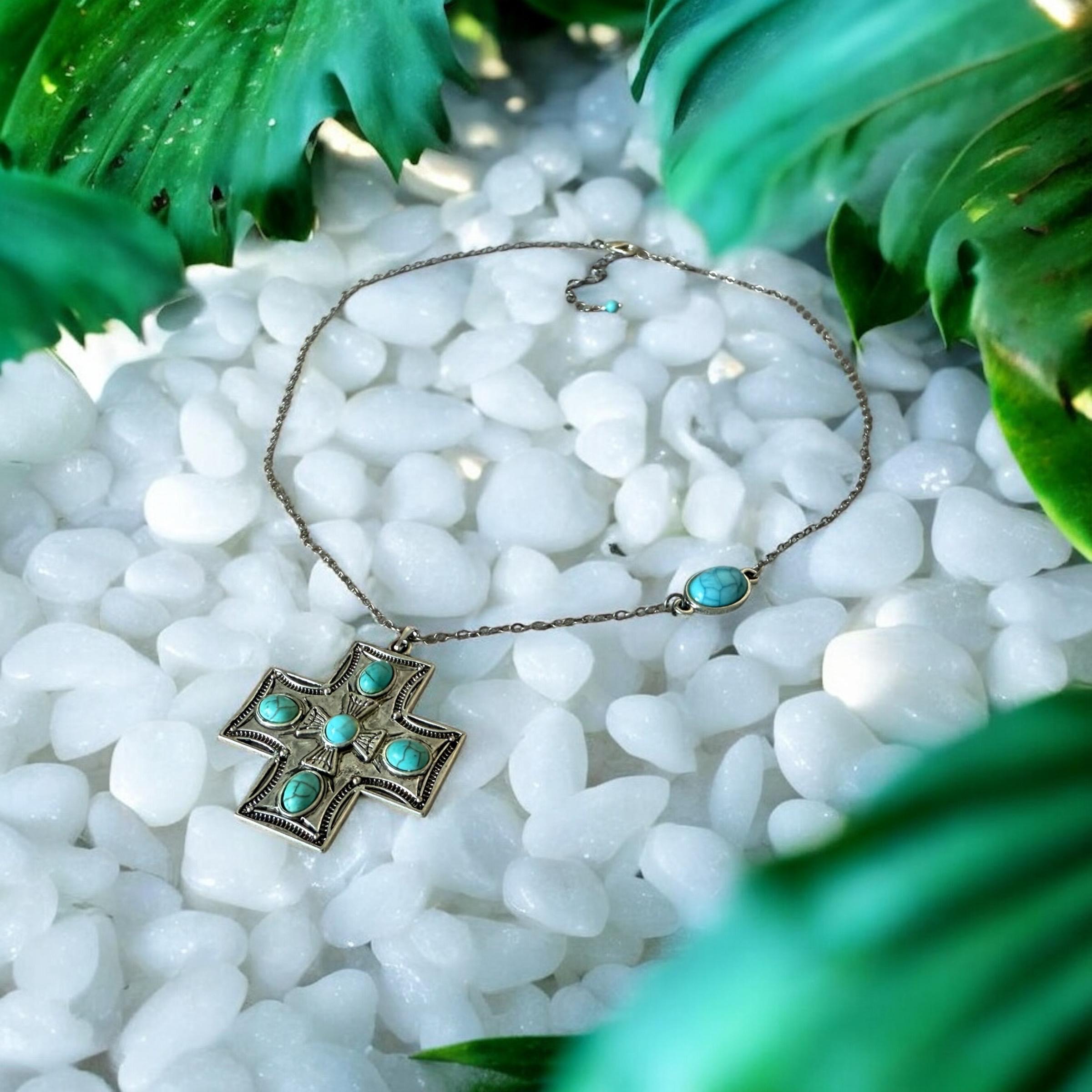 Celestial Vice: Cross Pendant in Turquoise Sky
