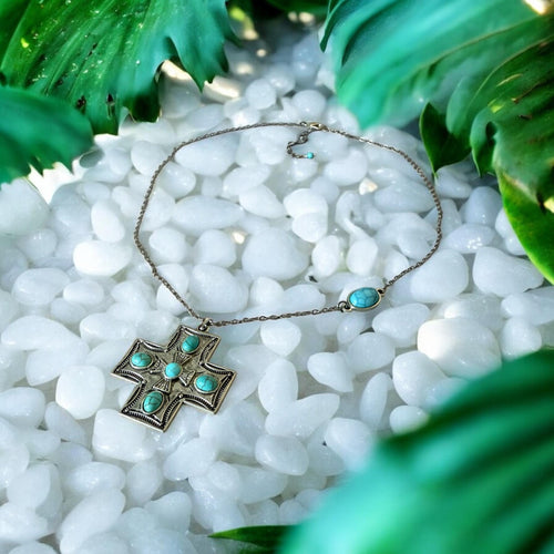 Celestial Vice: Cross Pendant in Turquoise Sky