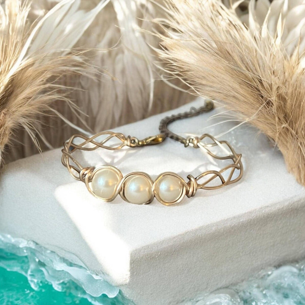 Golden Braided Cage Pearl Bracelet