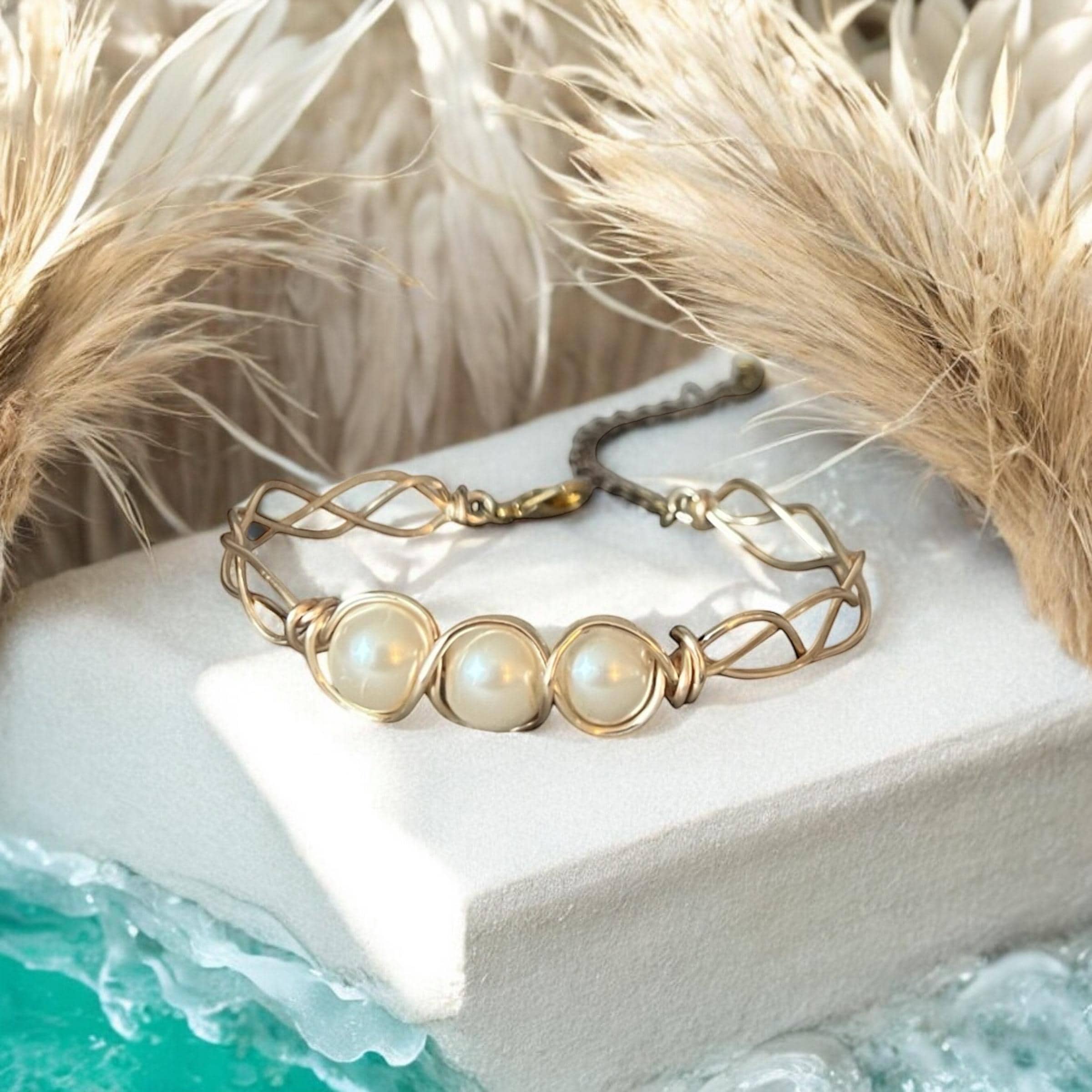 Golden Braided Cage Pearl Bracelet