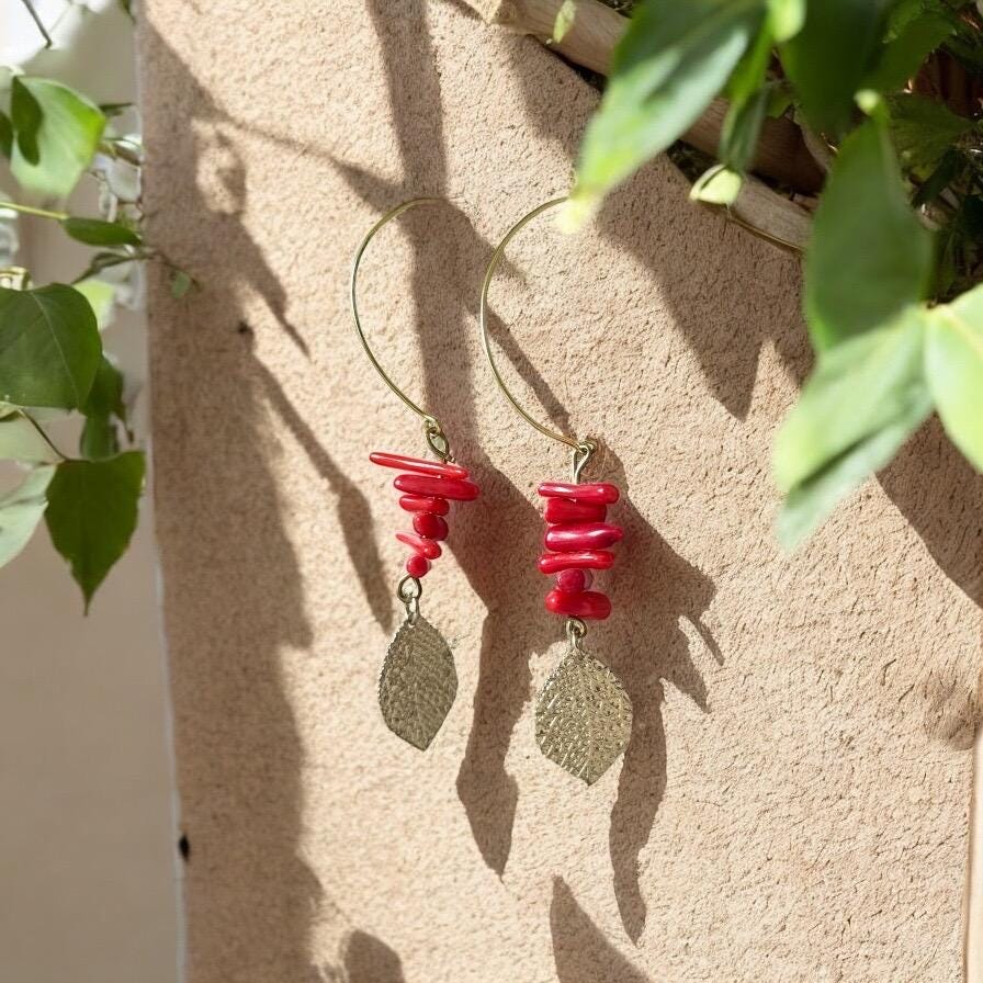 Redwood Leaf Hoop Earrings