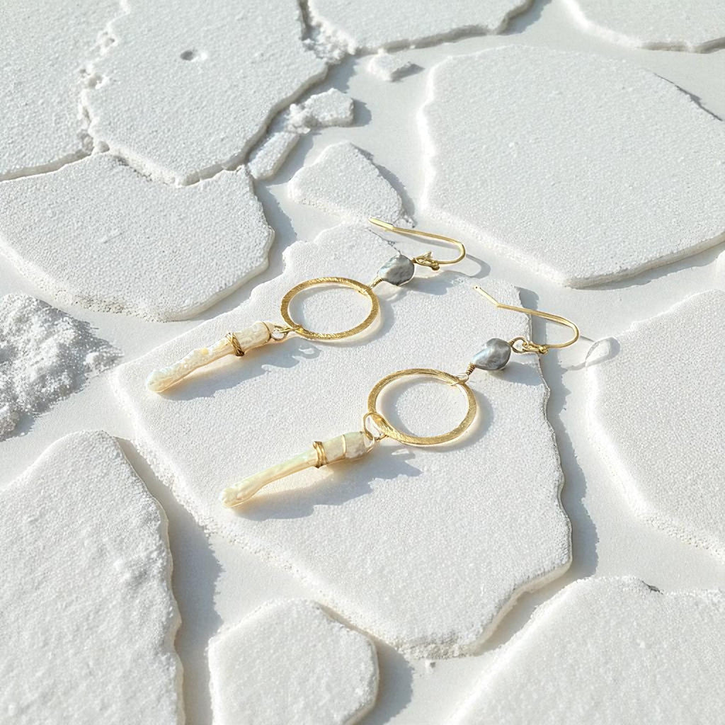 Lunar Halo Pearl Drop Earrings