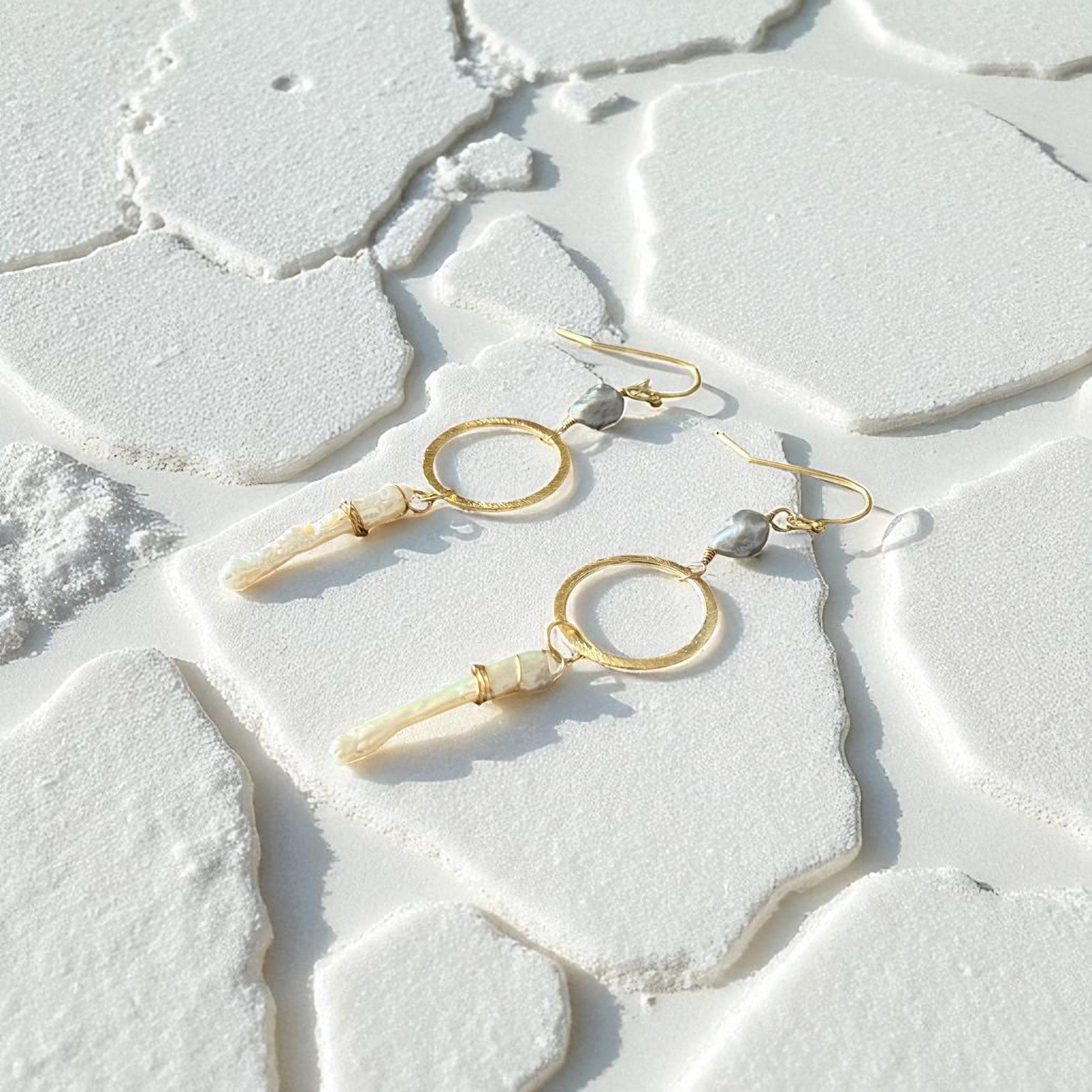 Lunar Halo Pearl Drop Earrings