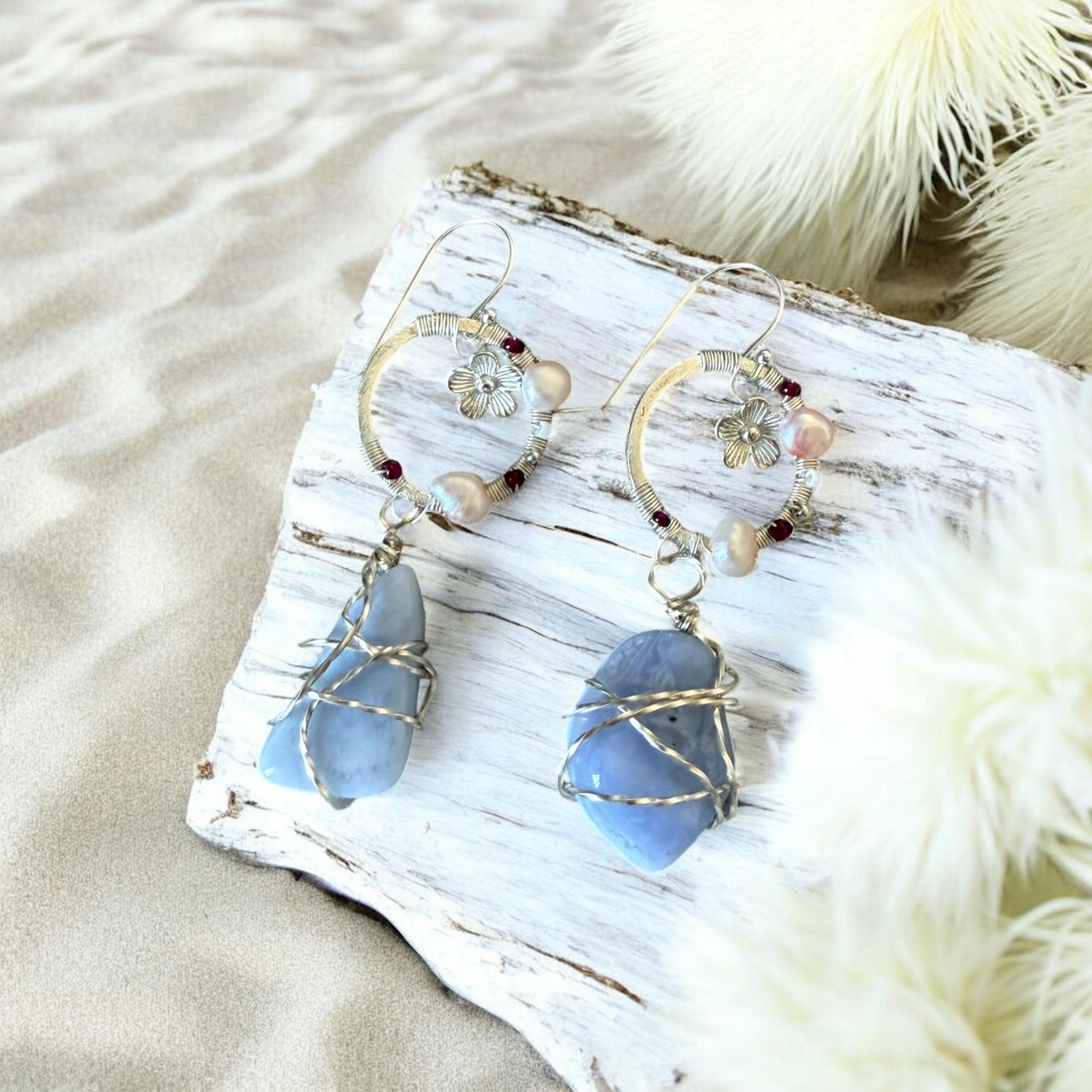 Twilight Bloom: Blue Lace Agate Earrings