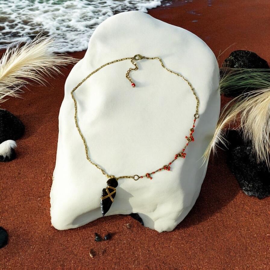 Night Obsidian Arrowhead  Necklace